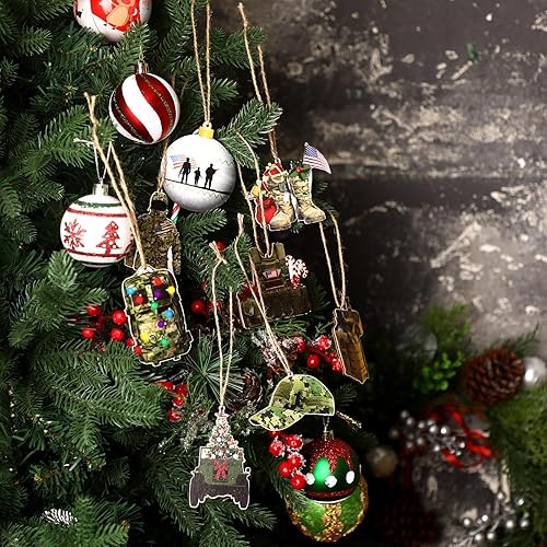 Miniatura 4 de 24 Pcs Army Ornaments for Christmas Tree Military Christmas Decorations Veteran Wooden Gifts Ornaments United States American Soldier Vehicle Boots