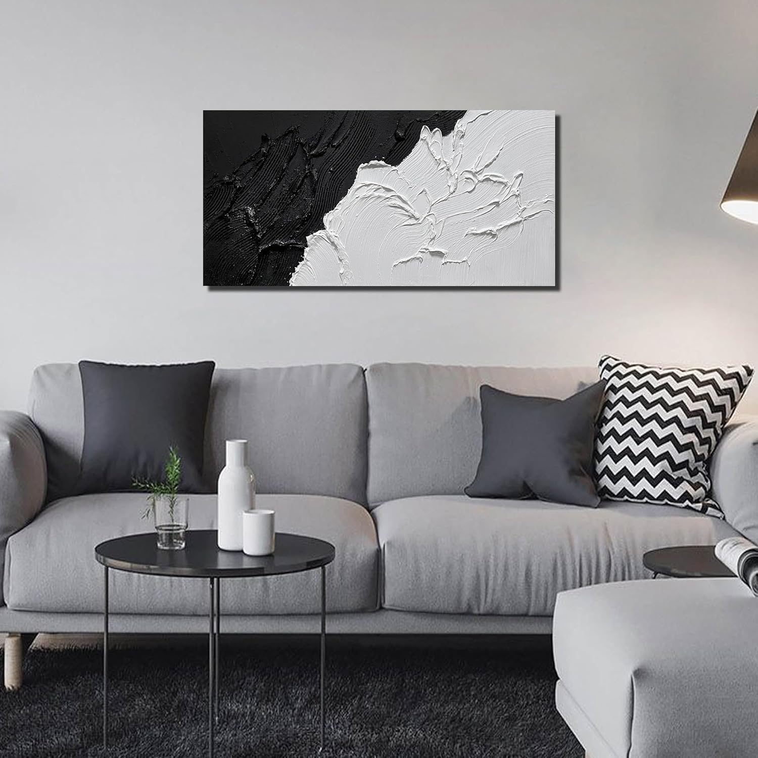 CGXART Abstract Canvas Wall Art For Bedroom Black And White Pictures Wall Decor For Living Room Minimalist Hand Painted Wall Art For Bathroom Size 20 x 40 Inch - Image 3