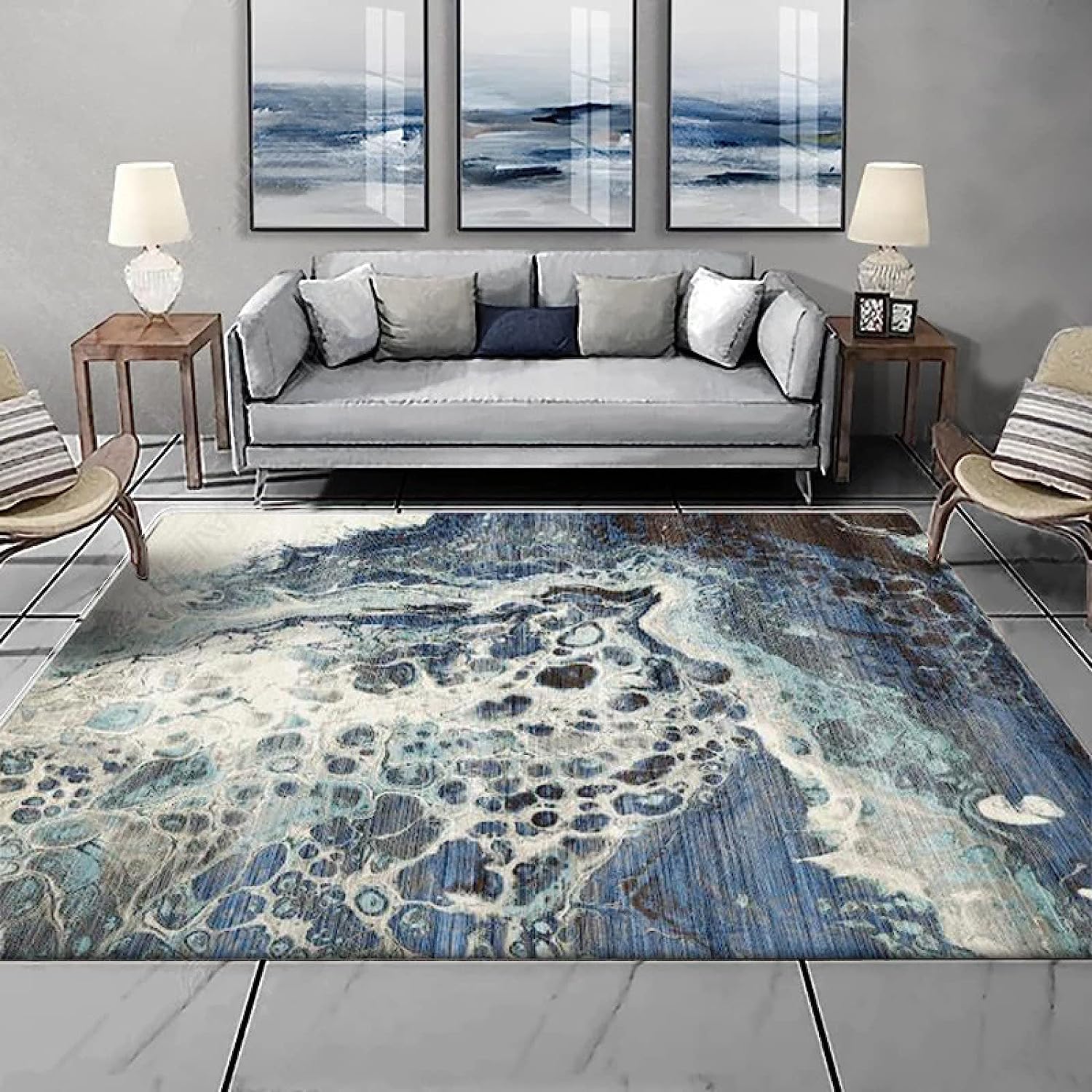Tapis De Mode Doux Vagues Abstraites De L'Océan Gris Bleu 3D Effet Visuel Tapis De Sol Tapis Anti-Dérapant Pour Salon Chambre Tapis Décoration De La Maison 70,8 X 110,2 Pouces - Nettoyage Fa -8S6I+Z5Y