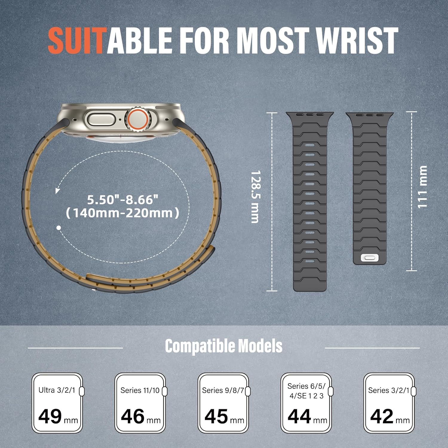 Ouwegaga Magnetic Silicone Watchband Compatible with Apple Watch Bands for Men 44mm 46mm 42mm 45mm 49mm, Waterproof Sport Strong Magnet Strap for Apple Watch Series 11 Ultra 3 2 SE 10 9 8 7 6 5 4 1