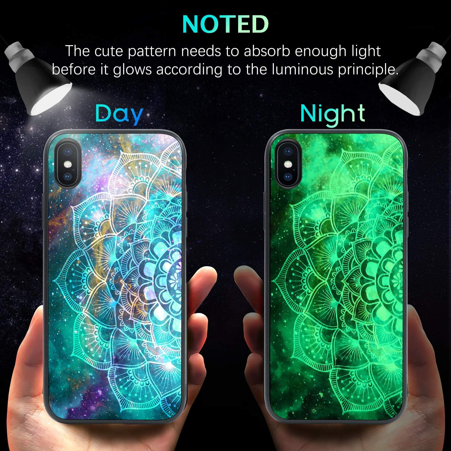 BENTOBEN iPhone Xs Max Case, iPhone Xs Max Phone Case, Slim Glow in The Dark Protective Thin Hybrid Hard PC Soft TPU Bumper Cover for iPhone Xs Max 6.5 inch, Mandala in Galaxy