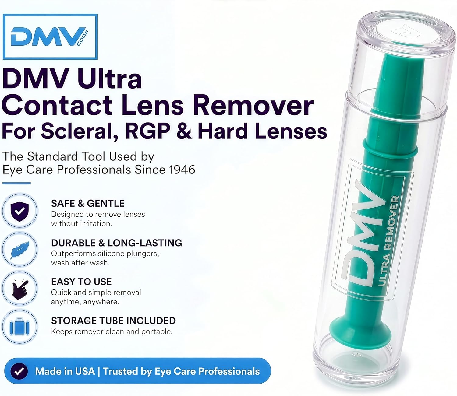 Genuine DMV Ultra Eye Contact Lens Remover Tool, Pack of 3 - Made in USA - Durable Suction Cup Plunger for Scleral, Rigid Gas Permeable (RGP) & Hard Lenses - NOT for Soft Lenses