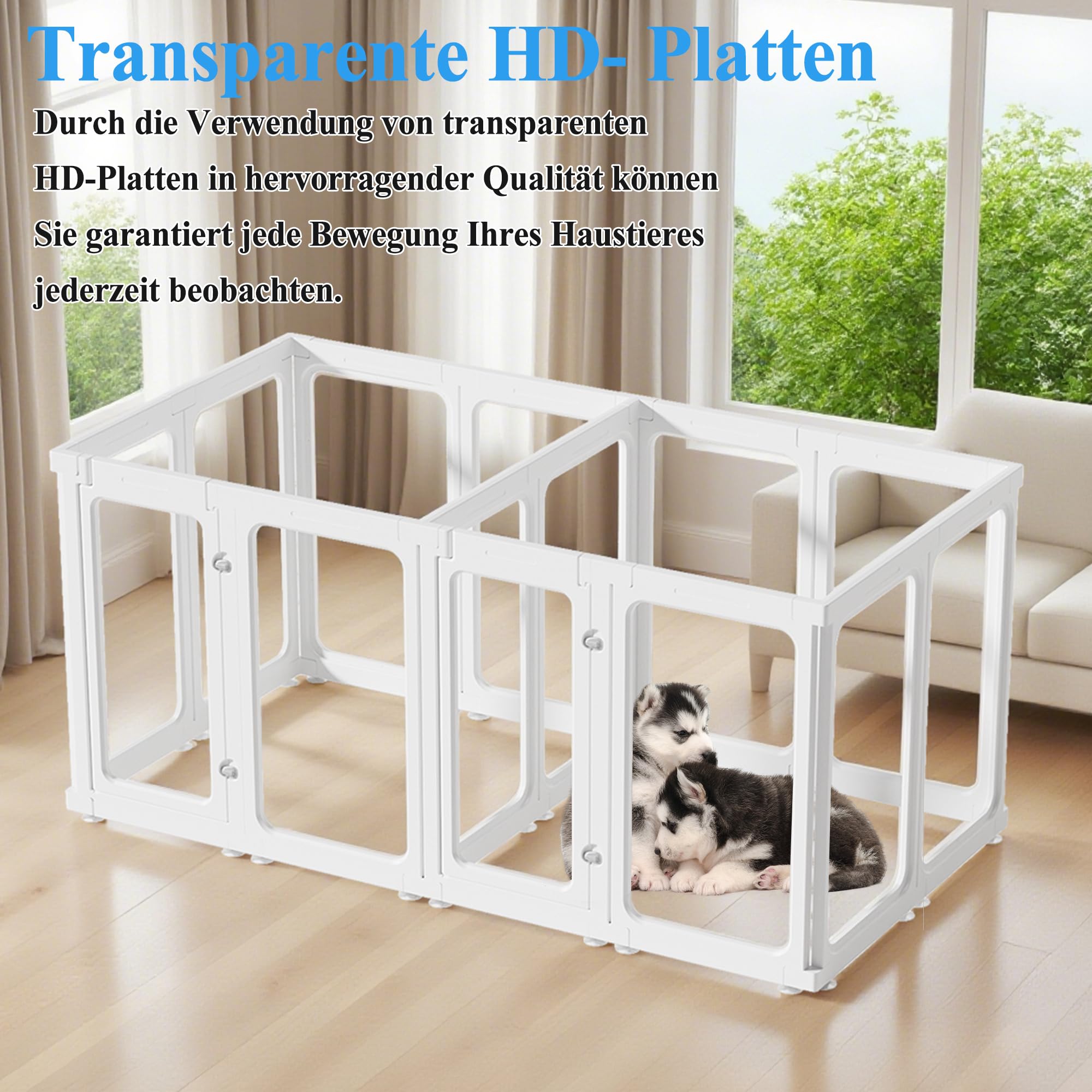 Lot de 10 parcs pour chiots - En plastique acrylique transparent - Avec porte - Facile à nettoyer - Pour appartement - Blanc - Hauteur : 75 cm