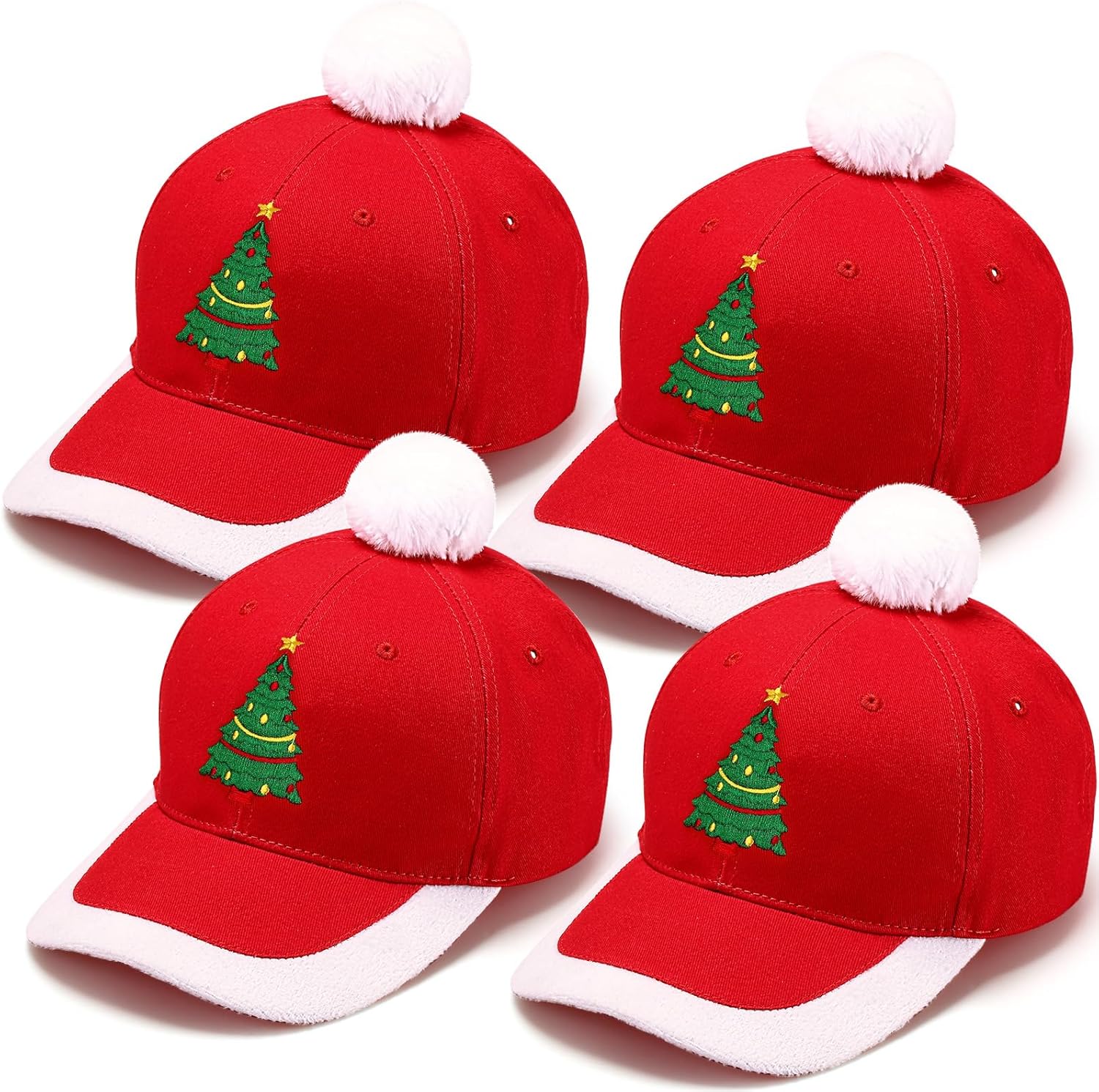 JaGely 4 Pieces Christmas Baseball Cap Santa Hat Adult Xmas Cap Adjustable Unisex Vintage Golf Baseball Hat, Red & White