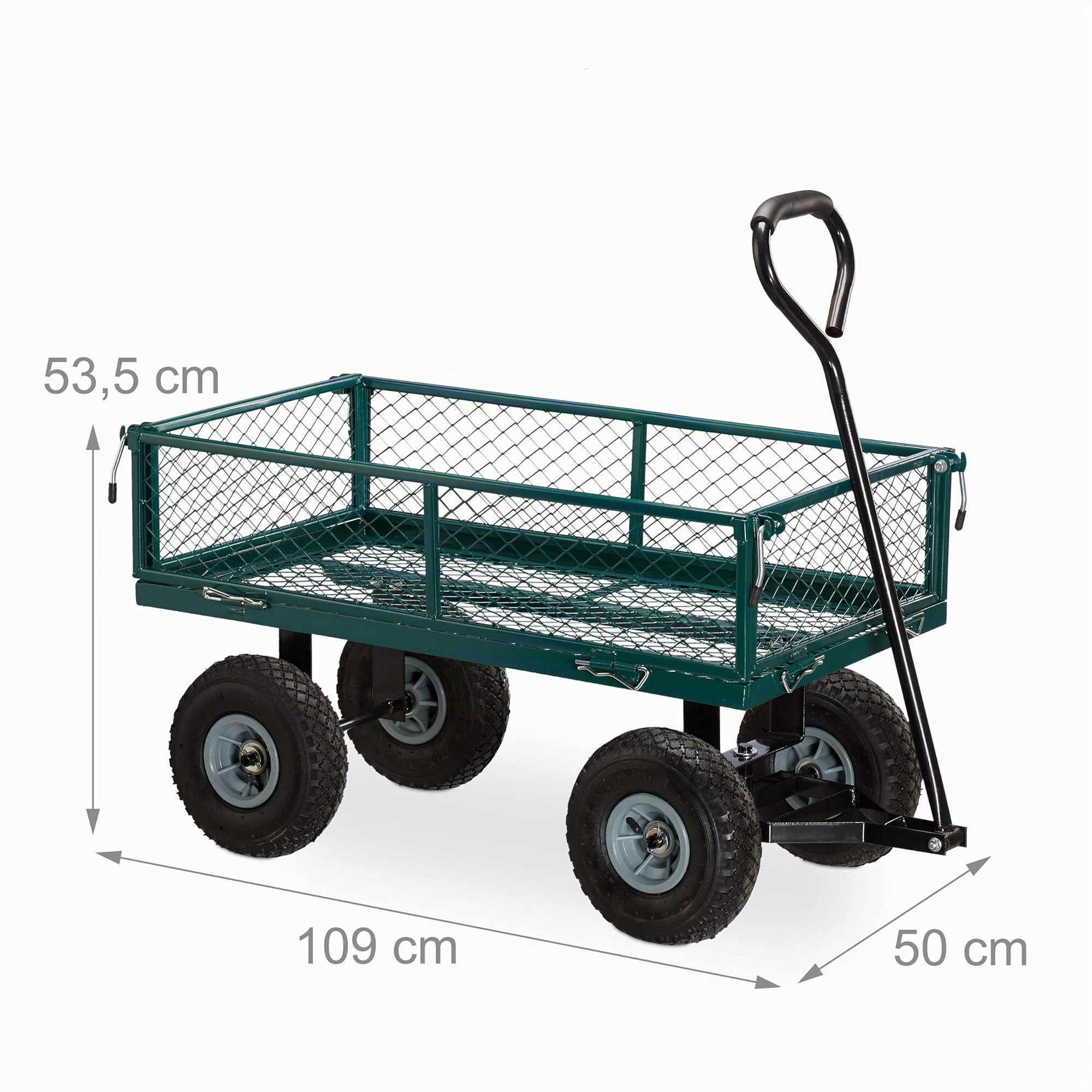 Relaxdays Carrello a Mano, Carretto Standard per il Giardino, da Esterno, Sponde Pieghevoli, max.150kg, Verde