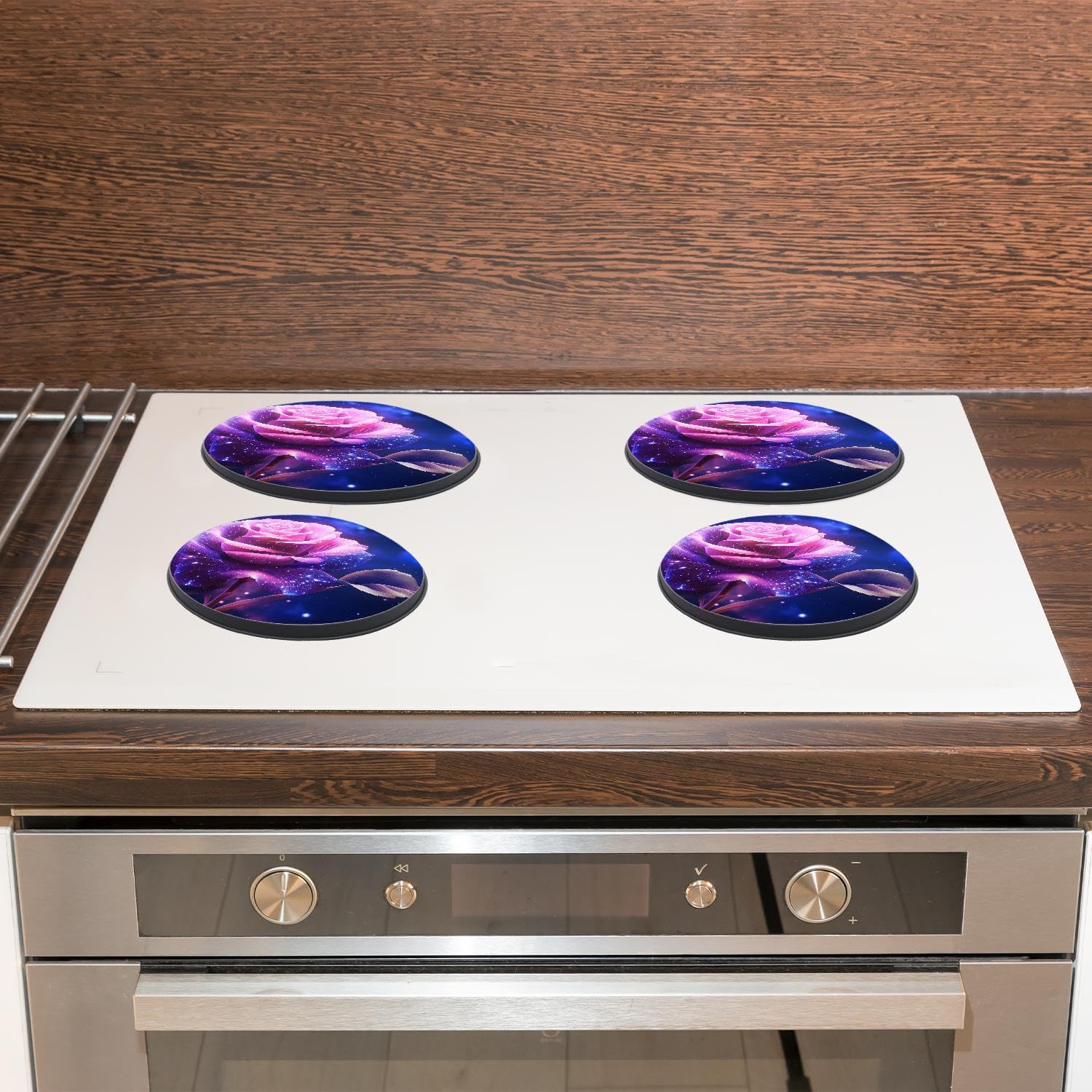 Sparkling Rose Flower Gladiolus Blossom Shiny Stars Floral Print Design Set of 4 Stove Burner Covers - Premium Round Electric Stove Range Protectors,8 IN & 10 IN