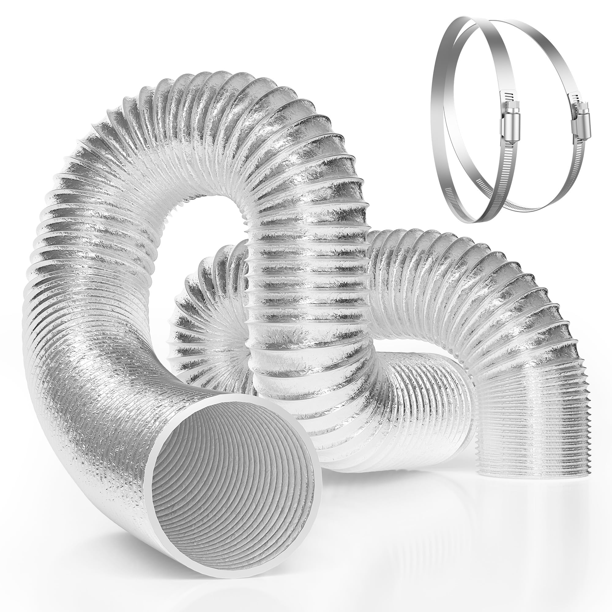 VIVOSUN 10 Inch Flex Aluminum Ducting, 25 Ft Air Duct with 2 Clamps, Silver