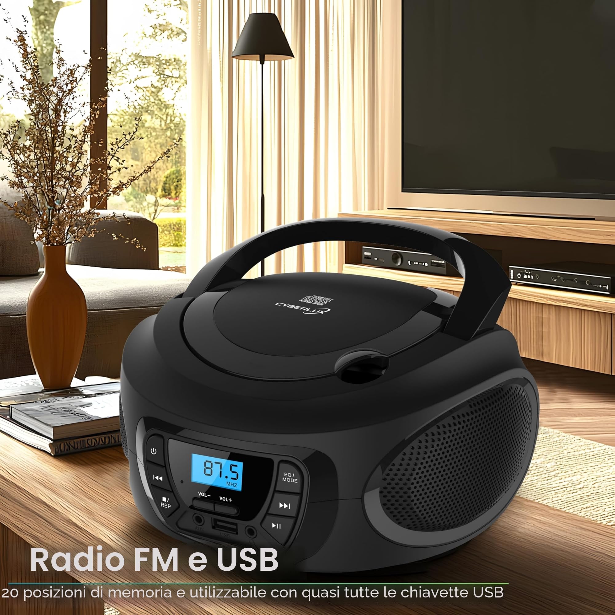 Boombox lettore portable CD/CD-R - USB - FM radio - ingresso AUX-IN - uscita cuffie - radio bambini - stereo - sistema compatto