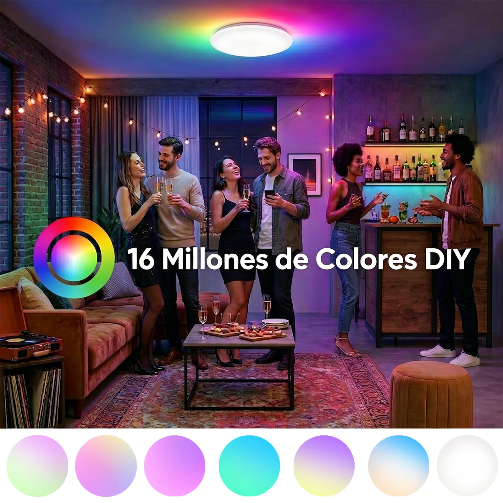 Yeelight Lampara Techo Inteligente 60cm, 4800LM RGBCW Plafon LED Techo Regulable, 2700K-6500K, Instalación Rápida, 16 Millones de Colores DIY, Compatible con Alexa y Google, App/Mando a Distancia