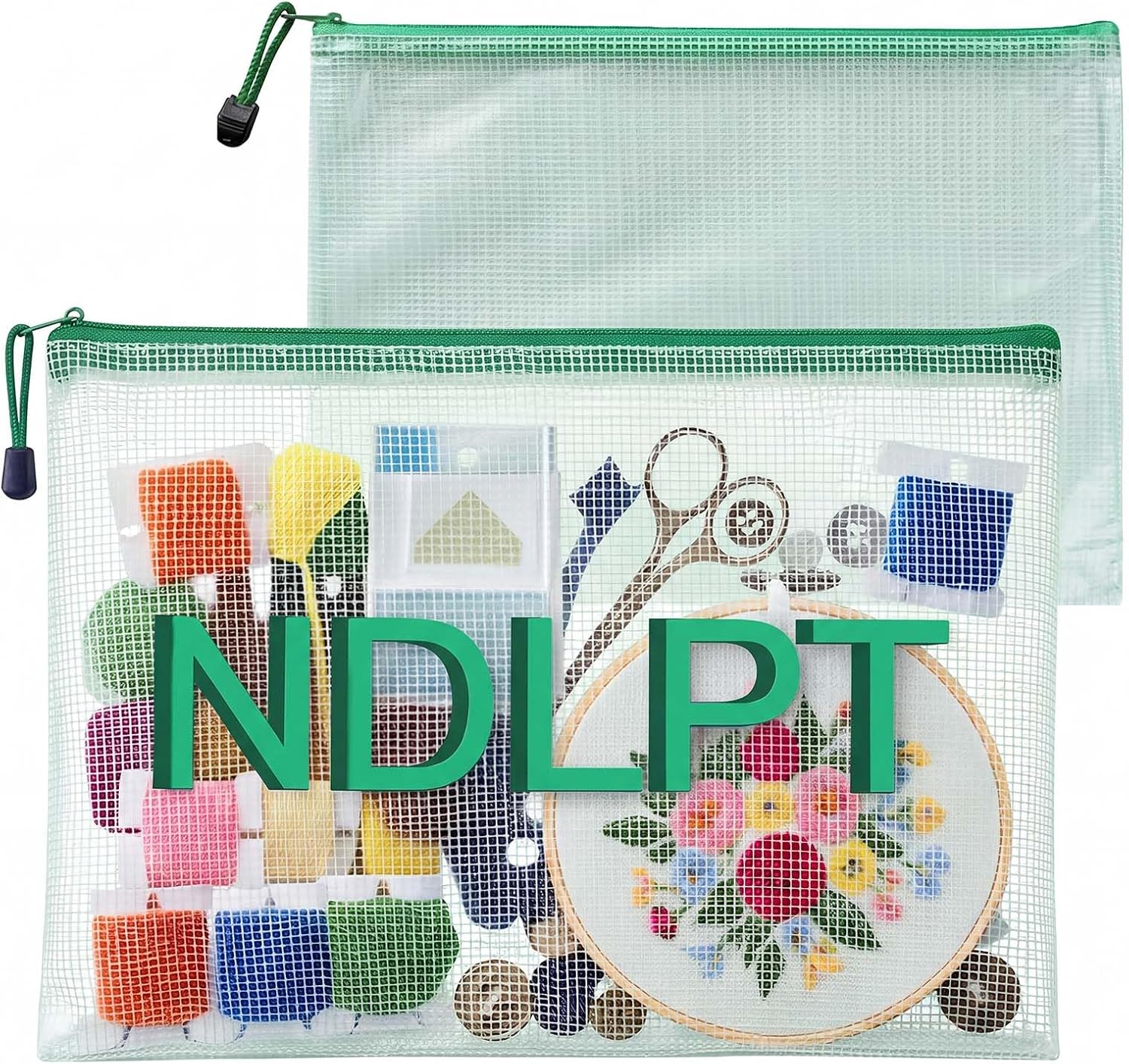 Sabary 4 Pcs Needlepoint Project Bag Set NDLPT Clear Mesh Zipper Pouch Sewing Bags Organizer Storage for Embroidery Quilter Crafter Art Stitching Gift,13.6‘’x9.6‘’ + 11.6‘’x8.4‘’ (Pink)