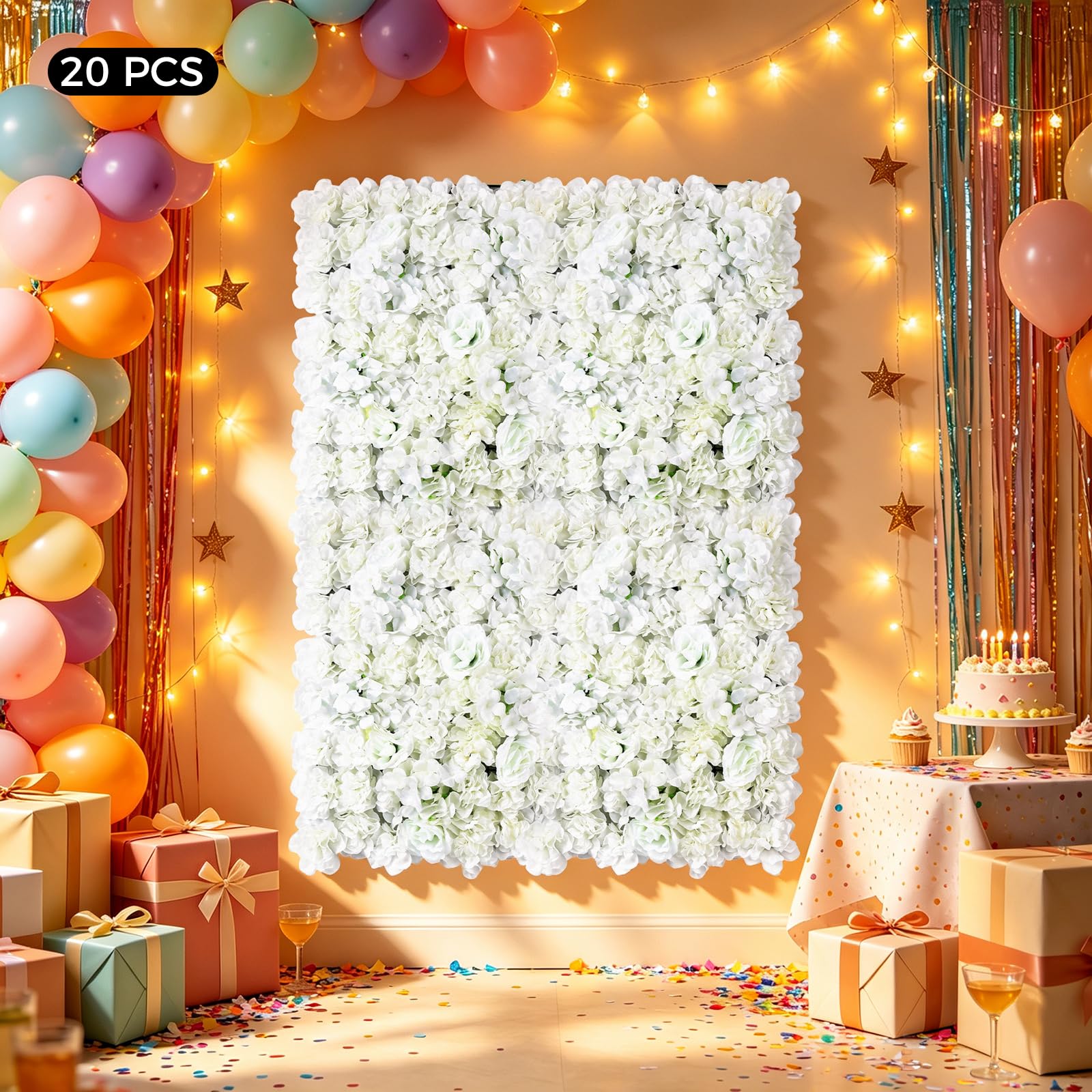 Kunstblumenpaneele 20 Stück 40x60cm Rosenwand Hochzeitsdeko Weiß
