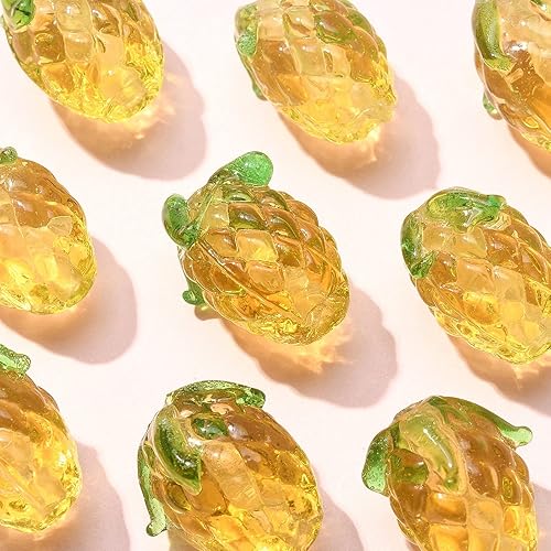 Miniatura 6 de UR Urlifehall 10 cuentas de cristal de piña amarilla, cuentas de imitación de frutas de cristal de lampwork para aretes y fabricación de joyas