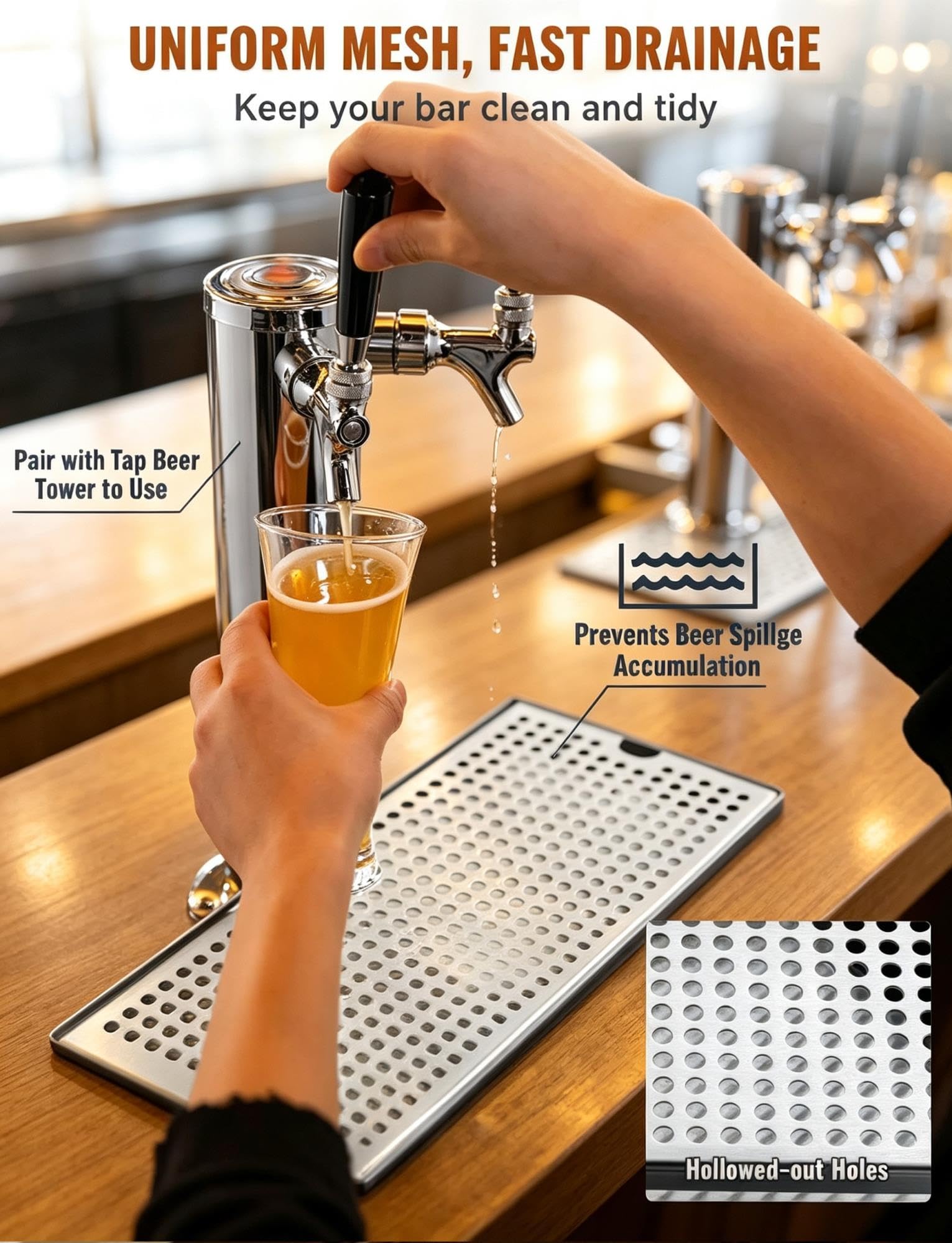 Plateau Égouttoir Inox Bar Résistant Bac Récupérateur Eau