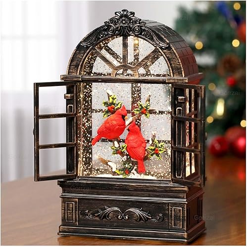 Miniatura 2 de Linterna de globo de nieve cardenal, globos de nieve de Navidad, forma de ventana arqueada, decoraciones navideñas para interiores para el hogar,