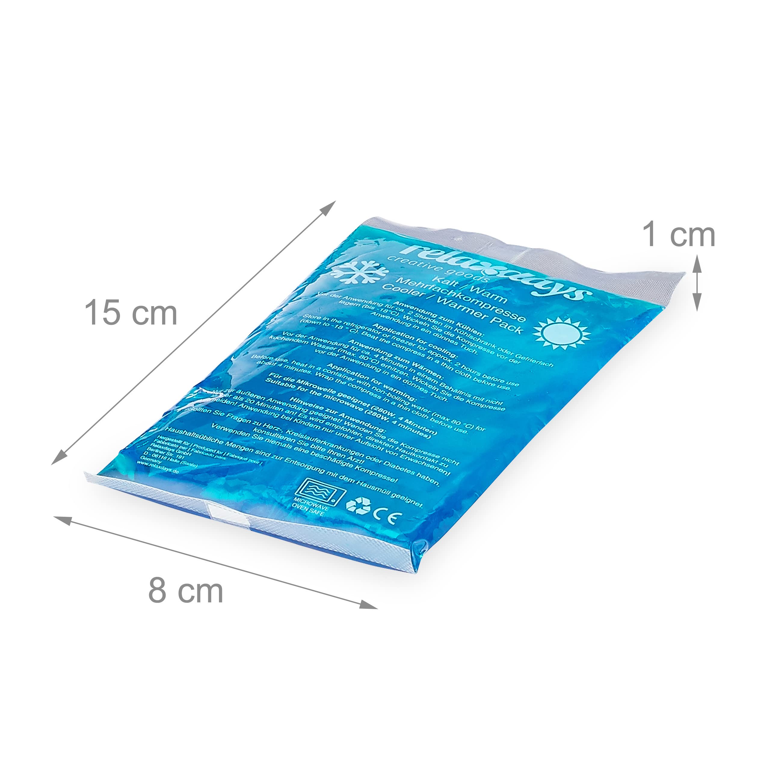 Relaxdays Ghiaccio Gel Termico, 12 Sacchetti Multiuso, 15 x 8 cm, Terapia Caldo Freddo, Cuscinetti Refrigeranti, Blu