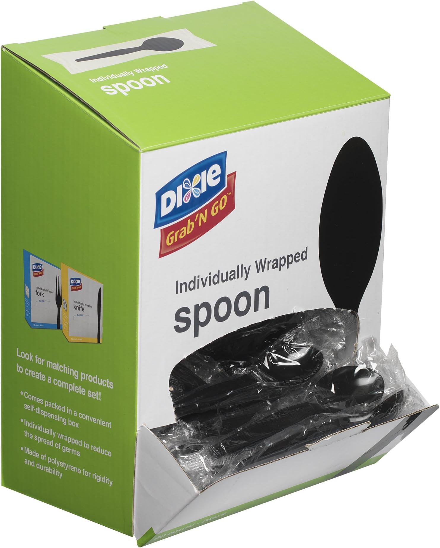 Georgia-Pacific Dixie Individually Wrapped 5.6" Medium-Weight Polystyrene Plastic Teaspoon by GP PRO (), Black, TM5W540, 540 Count (90 Spoons Per Box, 6 Boxes Per Case)