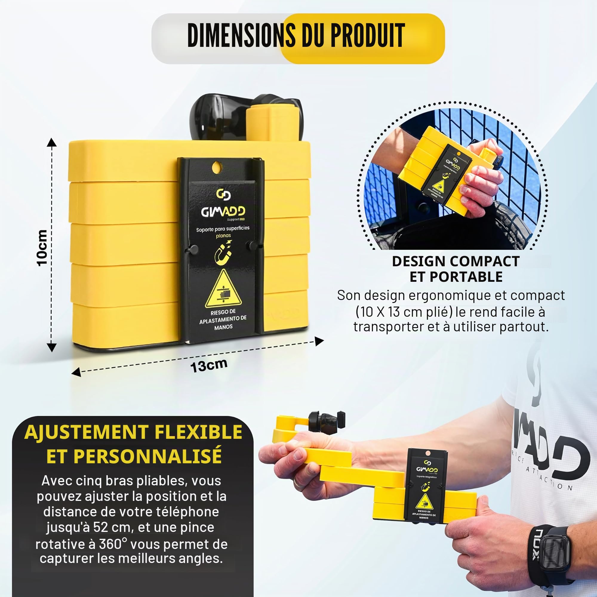 Gimadd Support Mobile pour Padel, Gymnastique, Crossfit, callisthénie, Base avec Aimant en néodyme, Design Unique de trépied pour téléphone Portable Compatible avec iPhone,Samsung,Huawei, Xiaomi etc.