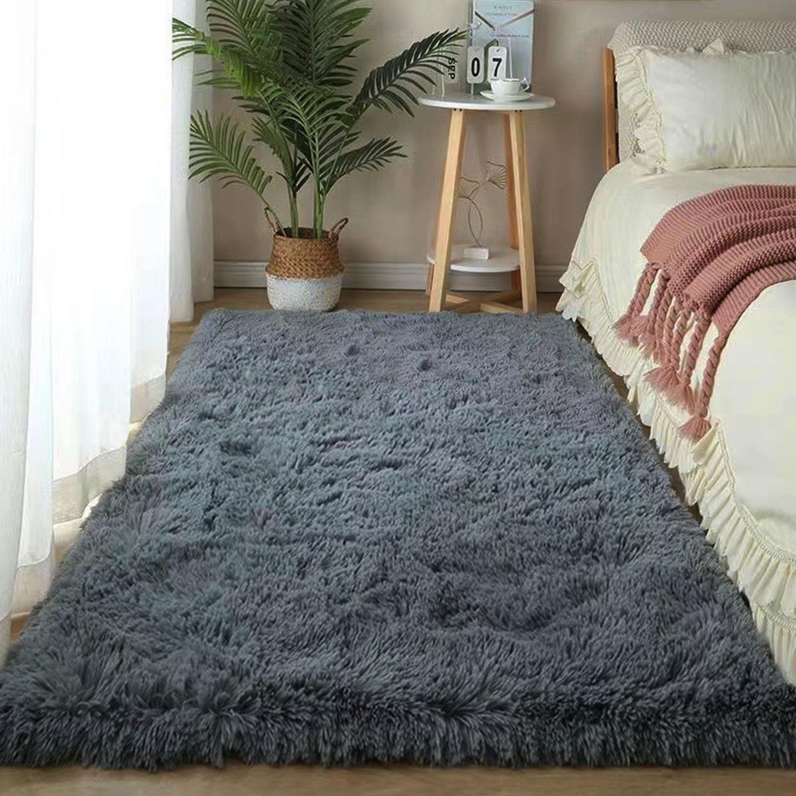 Tapis de salon lavable et antidérapant gris pour entretien facile