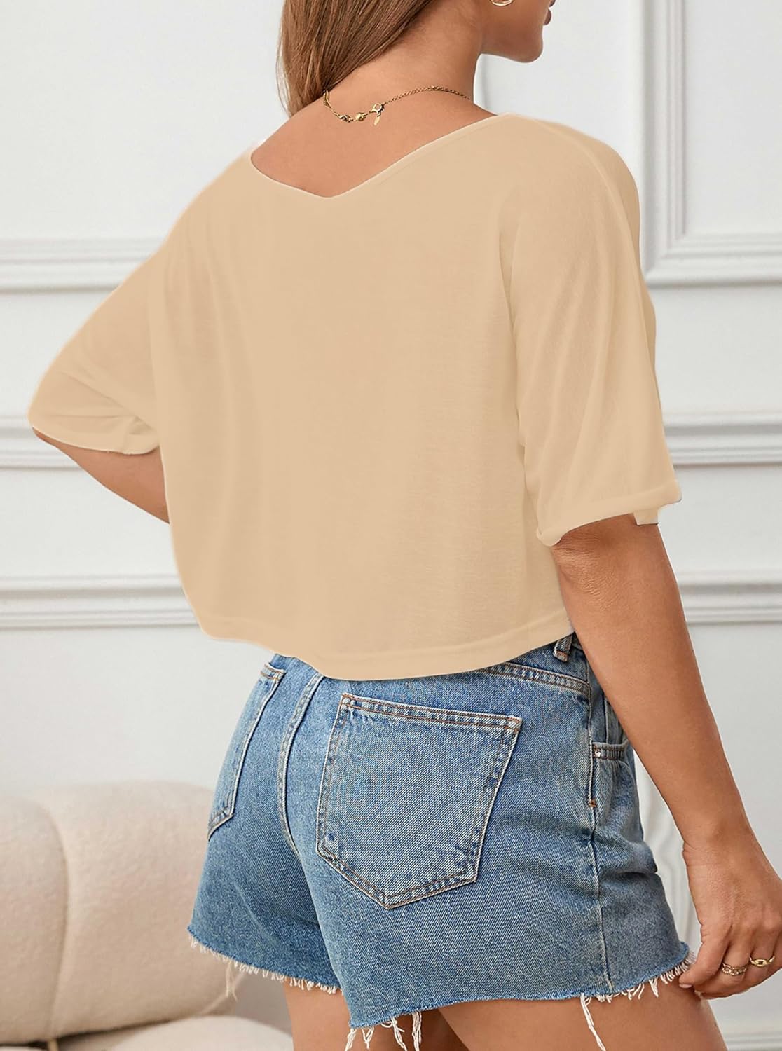 Women's Sheer Mesh Off Shoulder Crop Top See Through Short Sleeve Loose Fit Summer Tee Shirt for Beach Cover up - Image 6