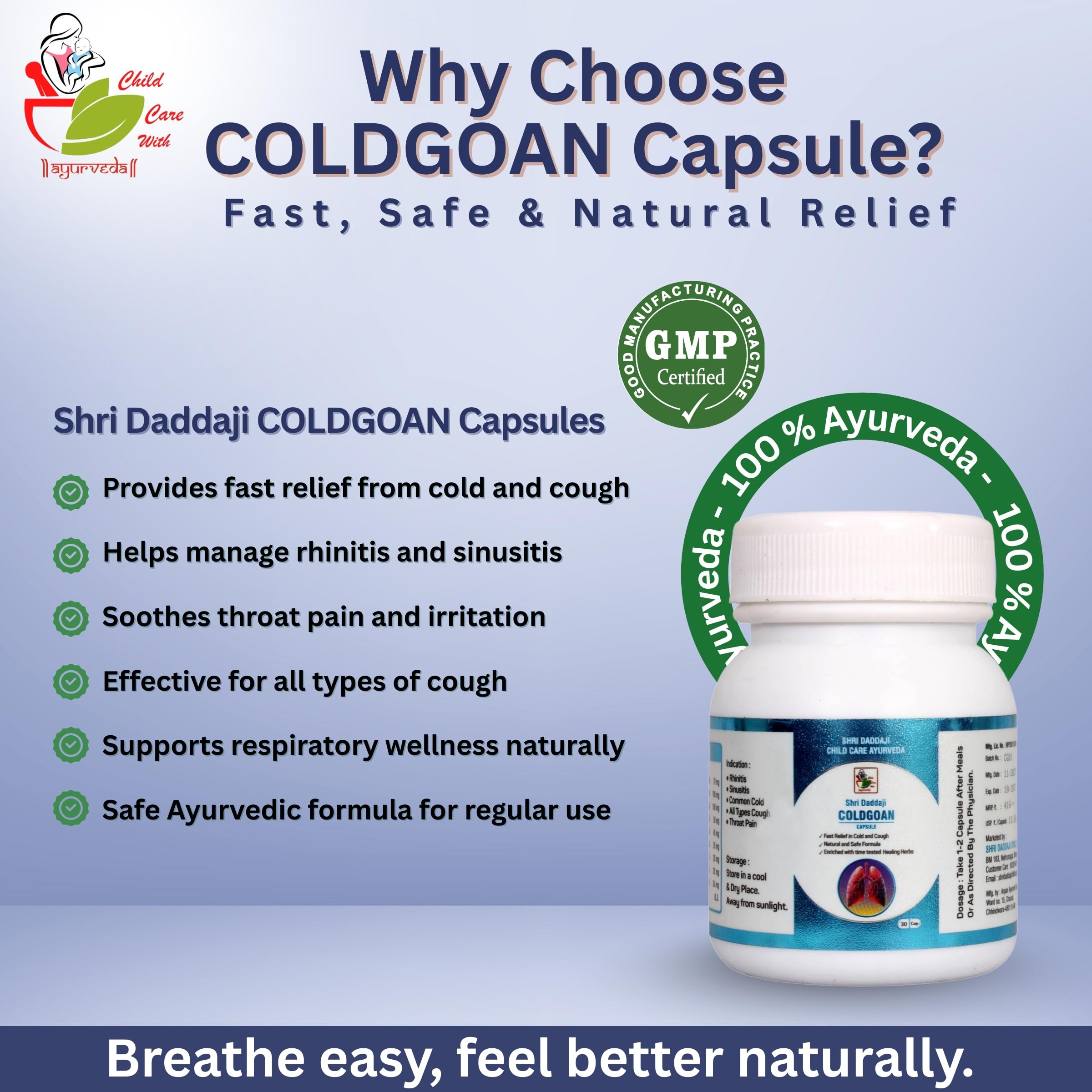 COLDGOAN Capsules, Natural Ayurvedic Medicine for Cold,Cough & Sinusitis Relief, Relief from Throat Pain & Common Cold, Herbal Supplement, 30 Count — Amazon image 3