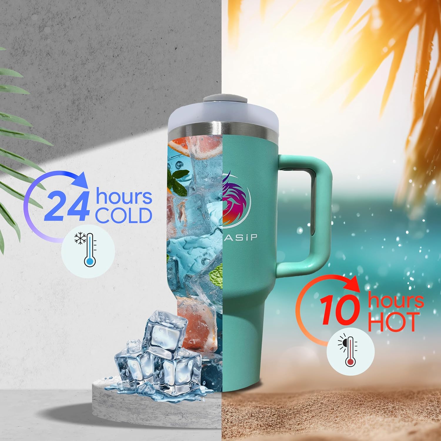 40 oz Stainless Steel Personalized Tumbler | Vacuum Insulated with Handle and Straw | Keeps Hot for 10 Hours & Cold for 24 Hours (green) - Image 2