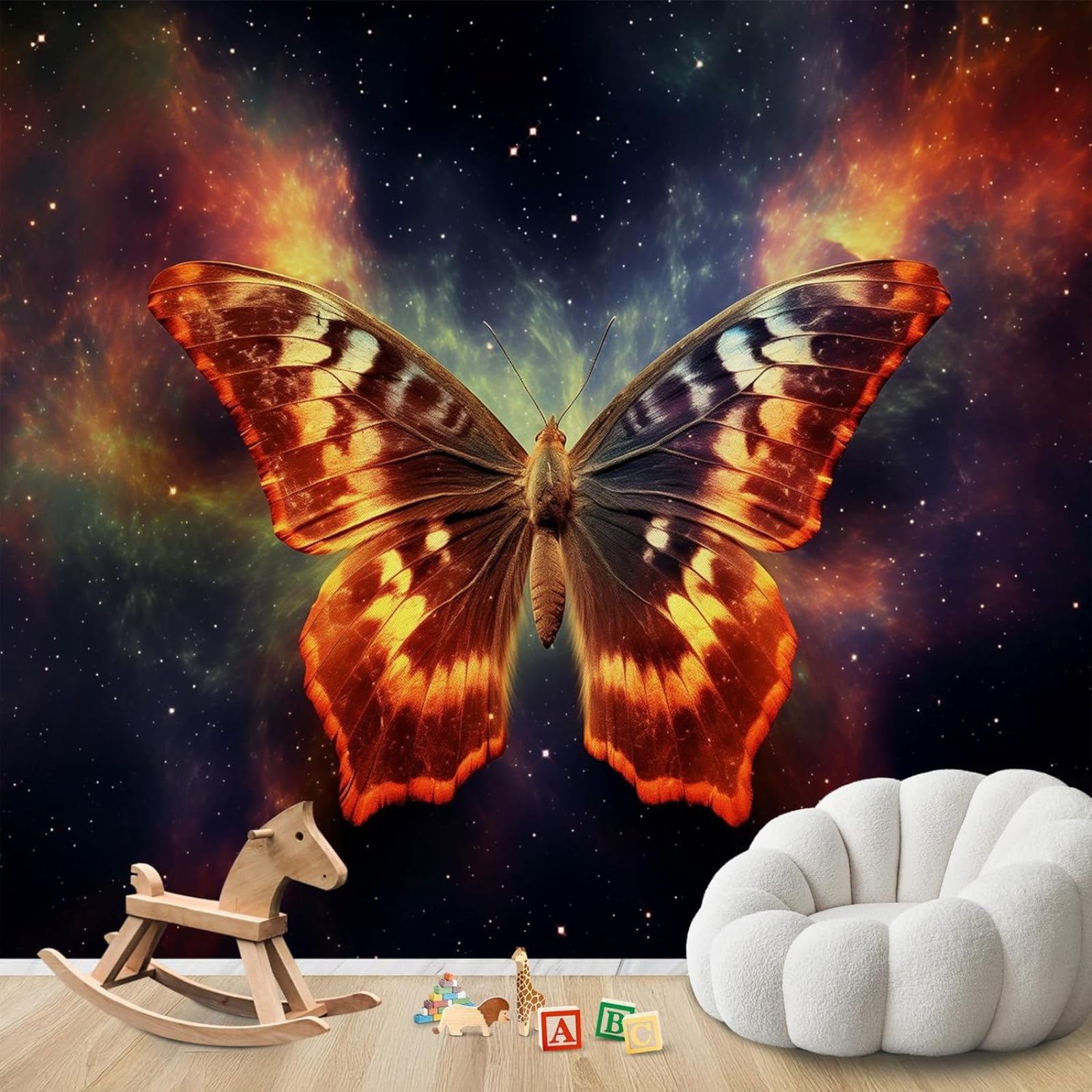 Papier peint galaxie et papillons intissé déco murale chambre et salon 200x140 cm