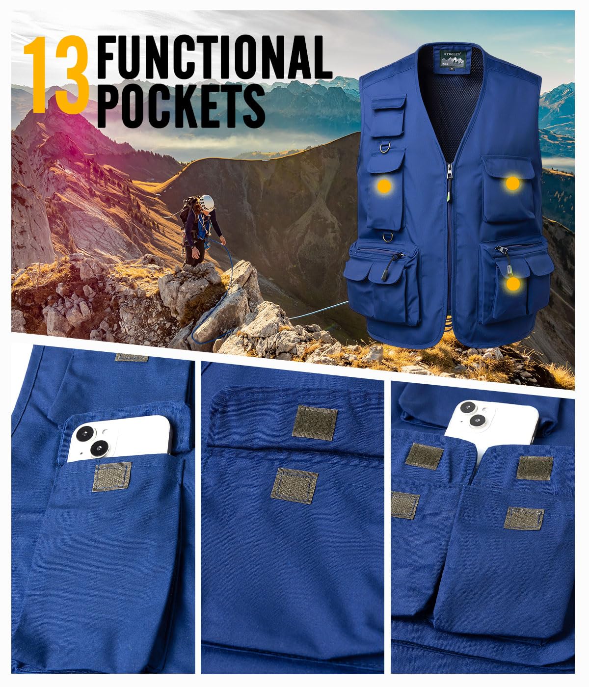 Gilet de Pêche Homme Multi Poches Photographe Gilet de Chasse Reporter Veste d'été Sans Manche Travail