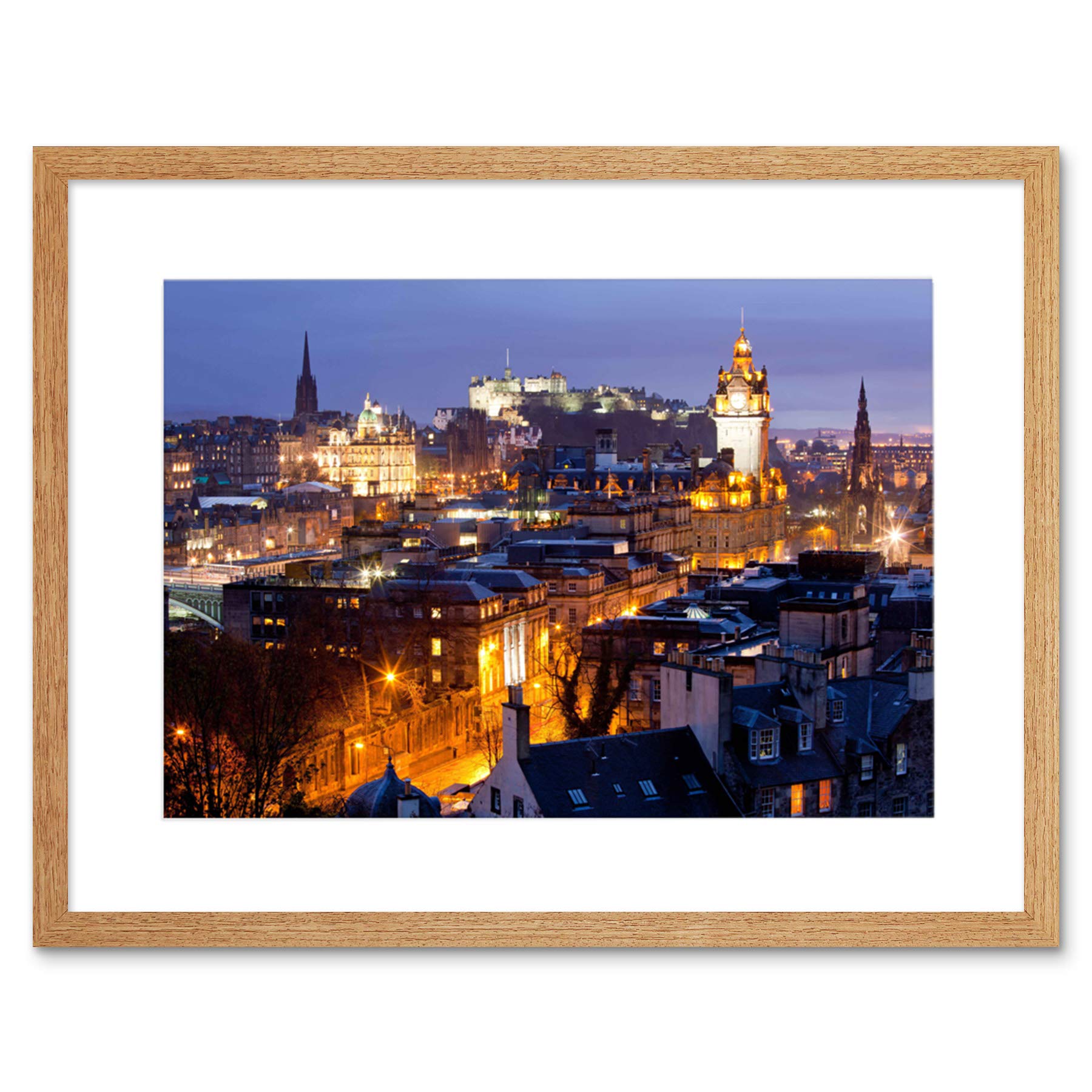 Wee Blue Coo Photo Cityscape Edinburgh Scotland Castle Scott Monument Night Framed Wall Art Print