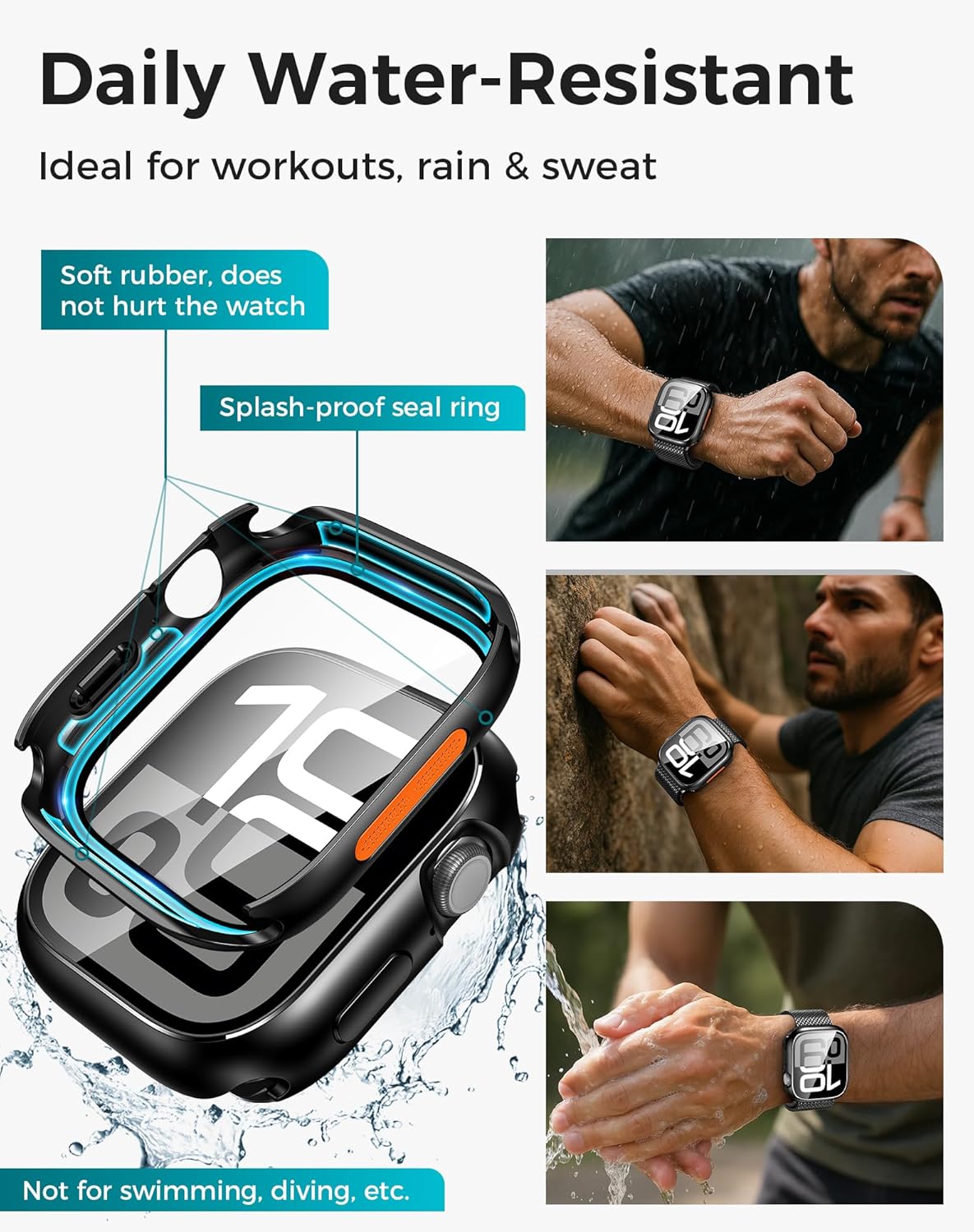 Goton AntiCrack Metal Case for Apple Watch Series 11/10 46mm Screen Protector, HD Tempered Glass, Daily Water-Resistant Alloy Bumper with Ceramic-Style Back Cover for iWatch 46 mm - Image 5