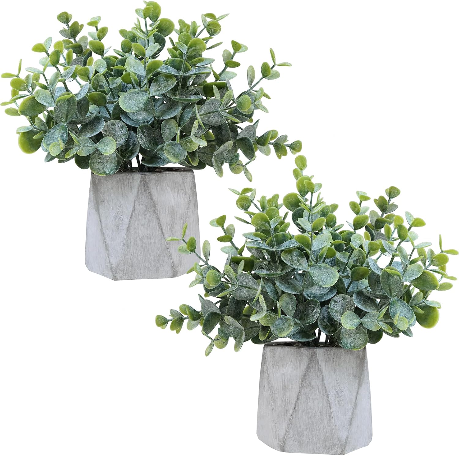 Amazon.com: Winlyn 2 Pack Small Faux Eucalyptus Potted Plants ...