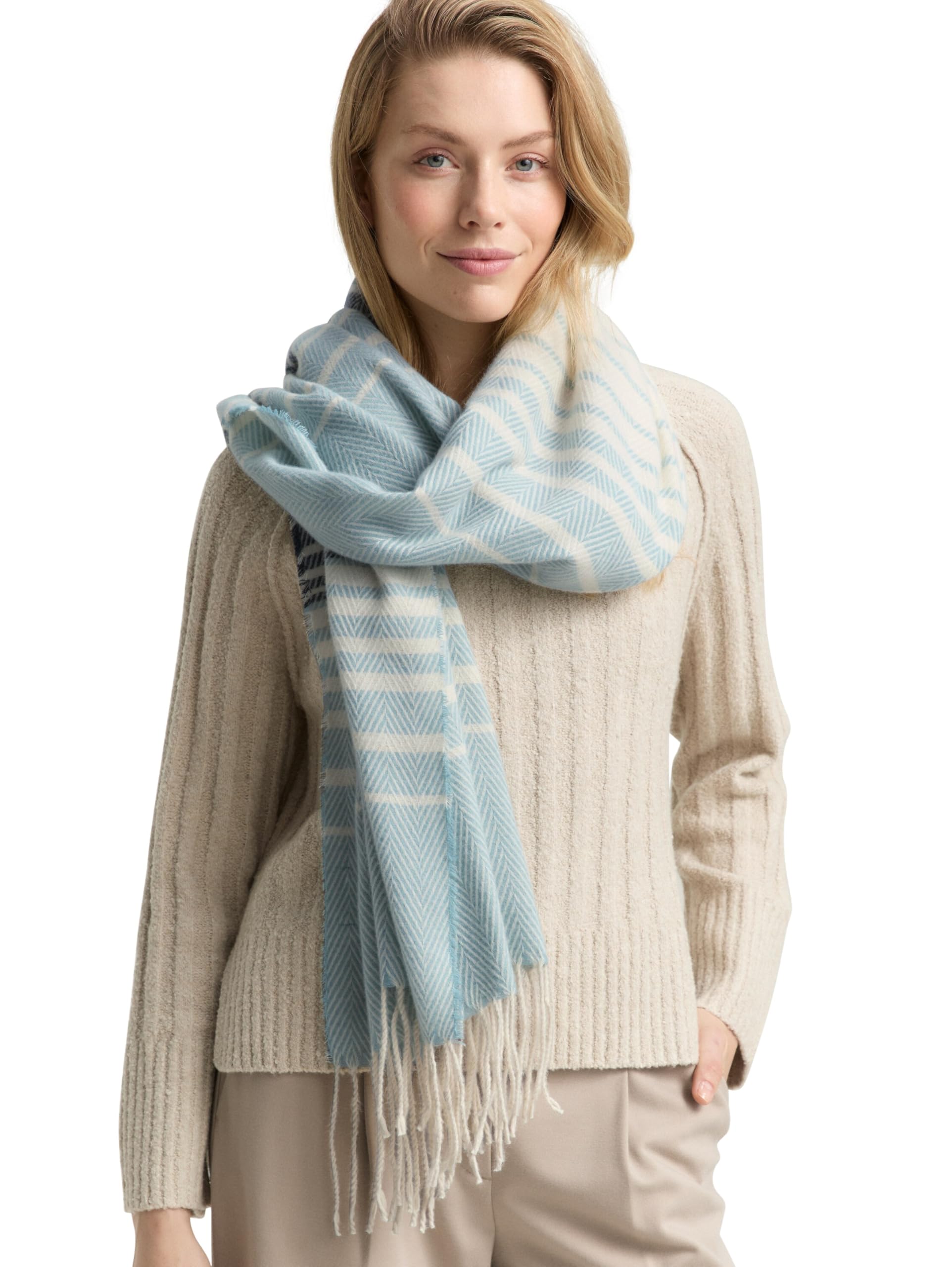 TOM TAILOR 1048055 szal, 38759-Teal White Heringbone Scarf, rozmiar uniwersalny, 38759 - Teal White Heringbone Scarf, jeden rozmiar