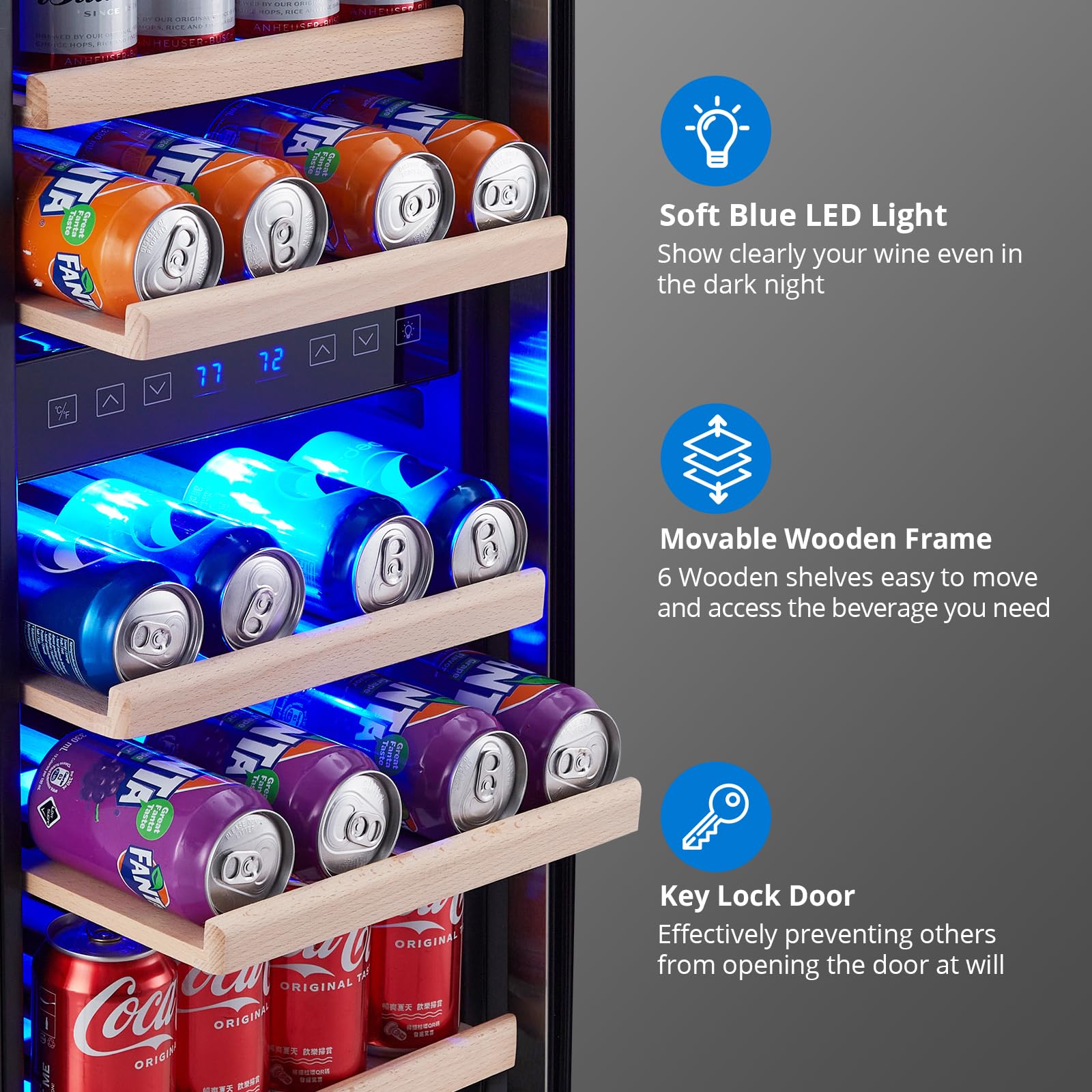GarveeLife Wine Beverage Fridge Cabinet 96 Can, Wine Cooler Refrigerator with Lock & Glass Door, Beverage Wine Chiller with Digital Touch Screen, Low Noise Compressor Wine Refrigerator on Fridge.com