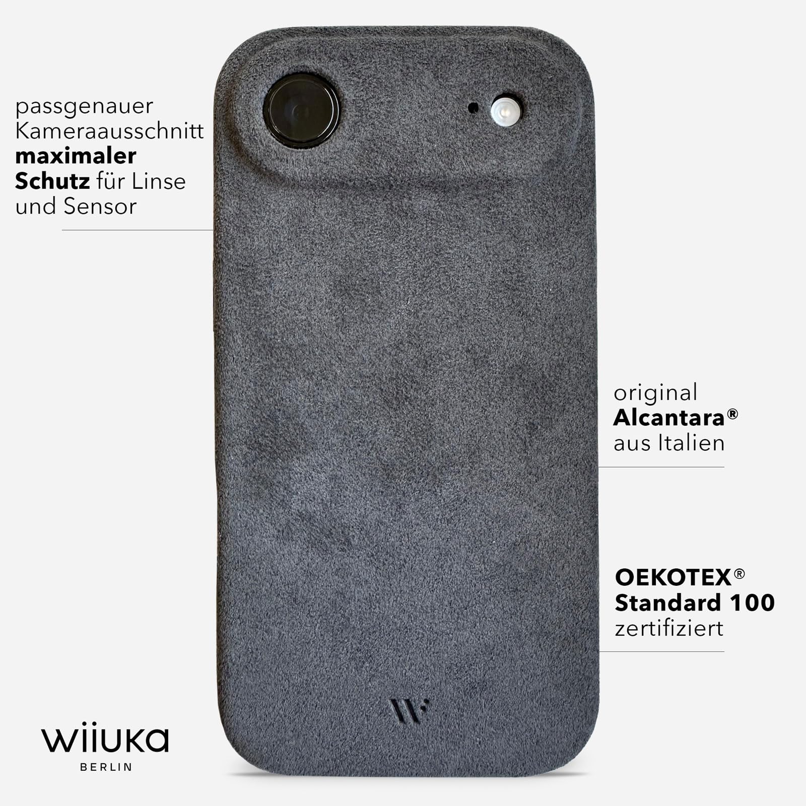 WIIUKA futerał na iPhone Air, oryginalna alcantara®, wykonany ręcznie, bardzo cienki, klasy premium etui na telefon, etui, Qi, alternatywa dla skóry, skiin alcantara, kolor mystery grey