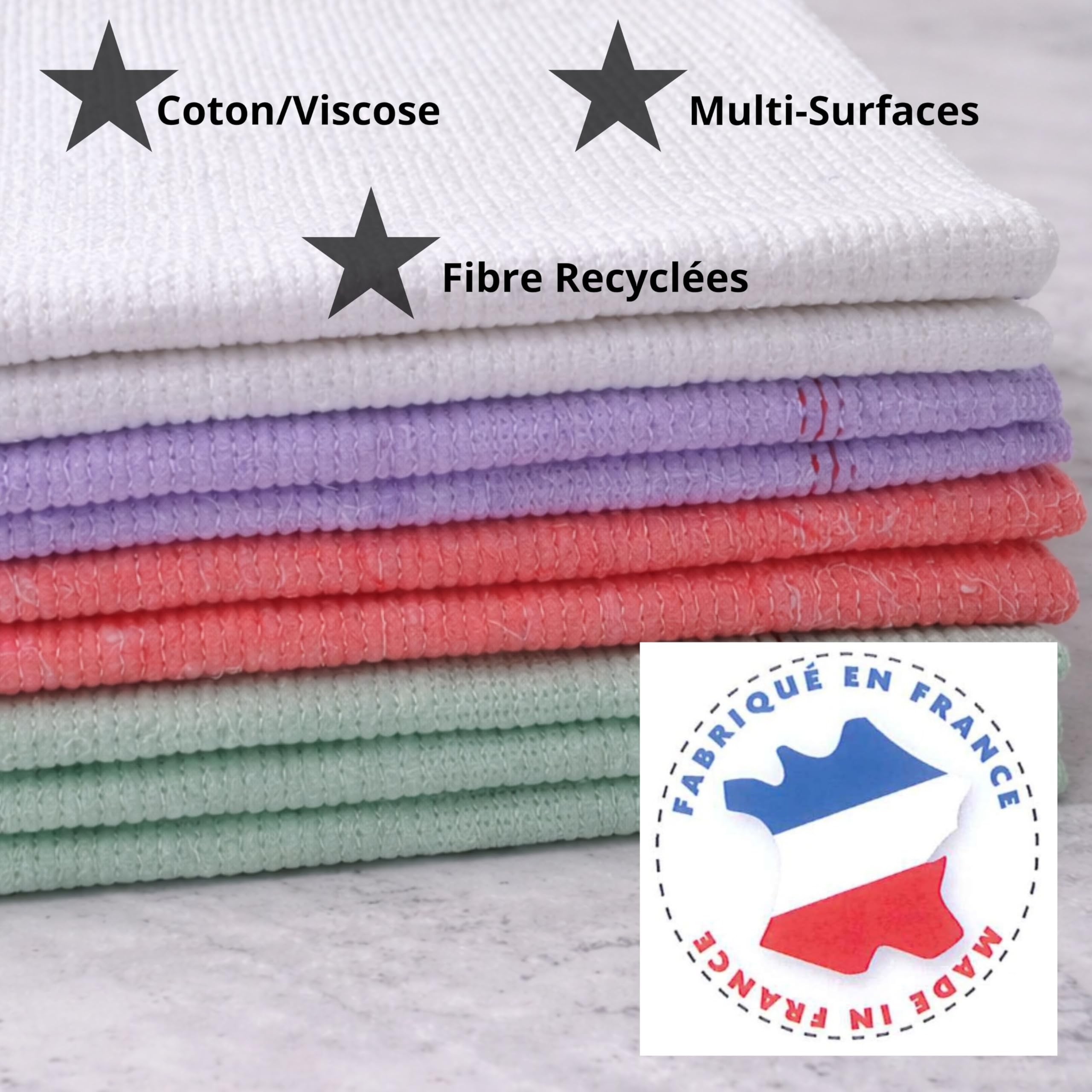 LNT France - Juego de 20 mopas de algodón y viscosa, 50 x 60, fabricadas en Francia, lavable y resistente, muy absorbente