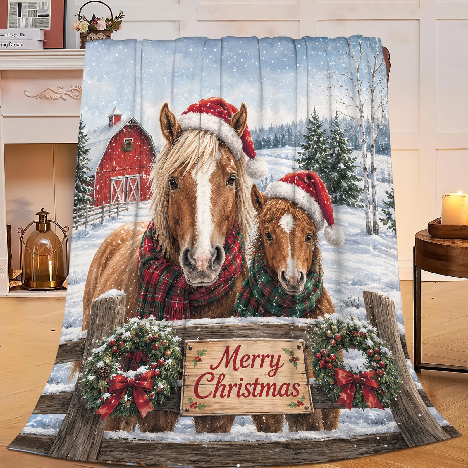 Yibuda Christmas Horse Throw Blanket Gift for Girl 50"X40"