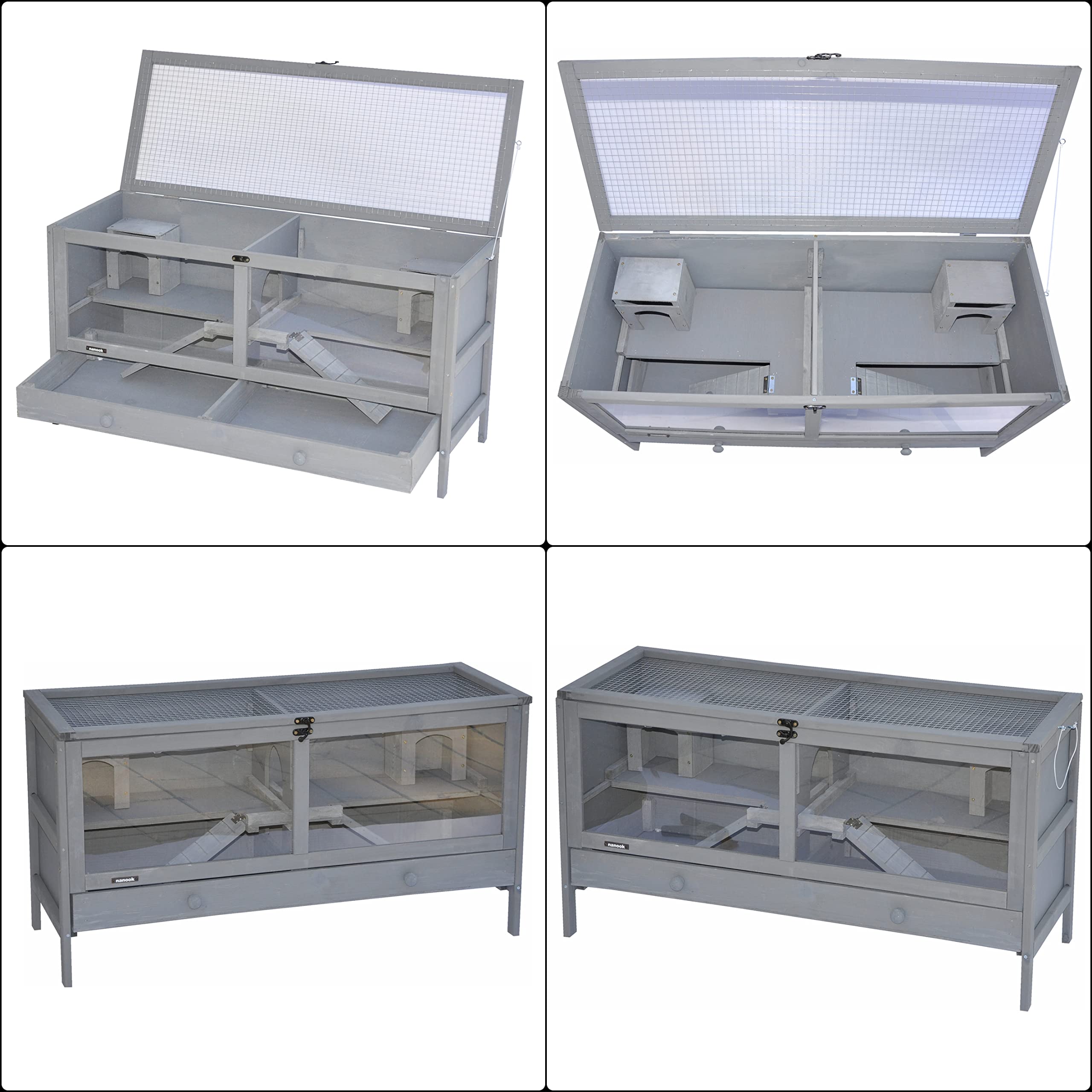 nanook Hamsterkäfig Mäusekäfig Kleintierkäfig Holz 92 x 38 x 48 cm grau