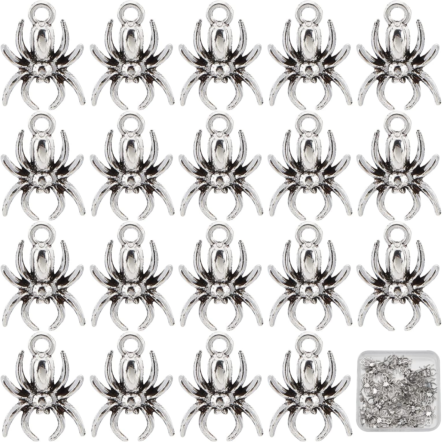 SUNNYCLUE 1 Box 50Pcs Halloween Spider Charm Antique Sliver Spider Pendants Alloy Halloween Night Spider Pendants Bulk for Jewelry Making Charms Bracelet Necklace Earring Keychain DIY Finding Supplies