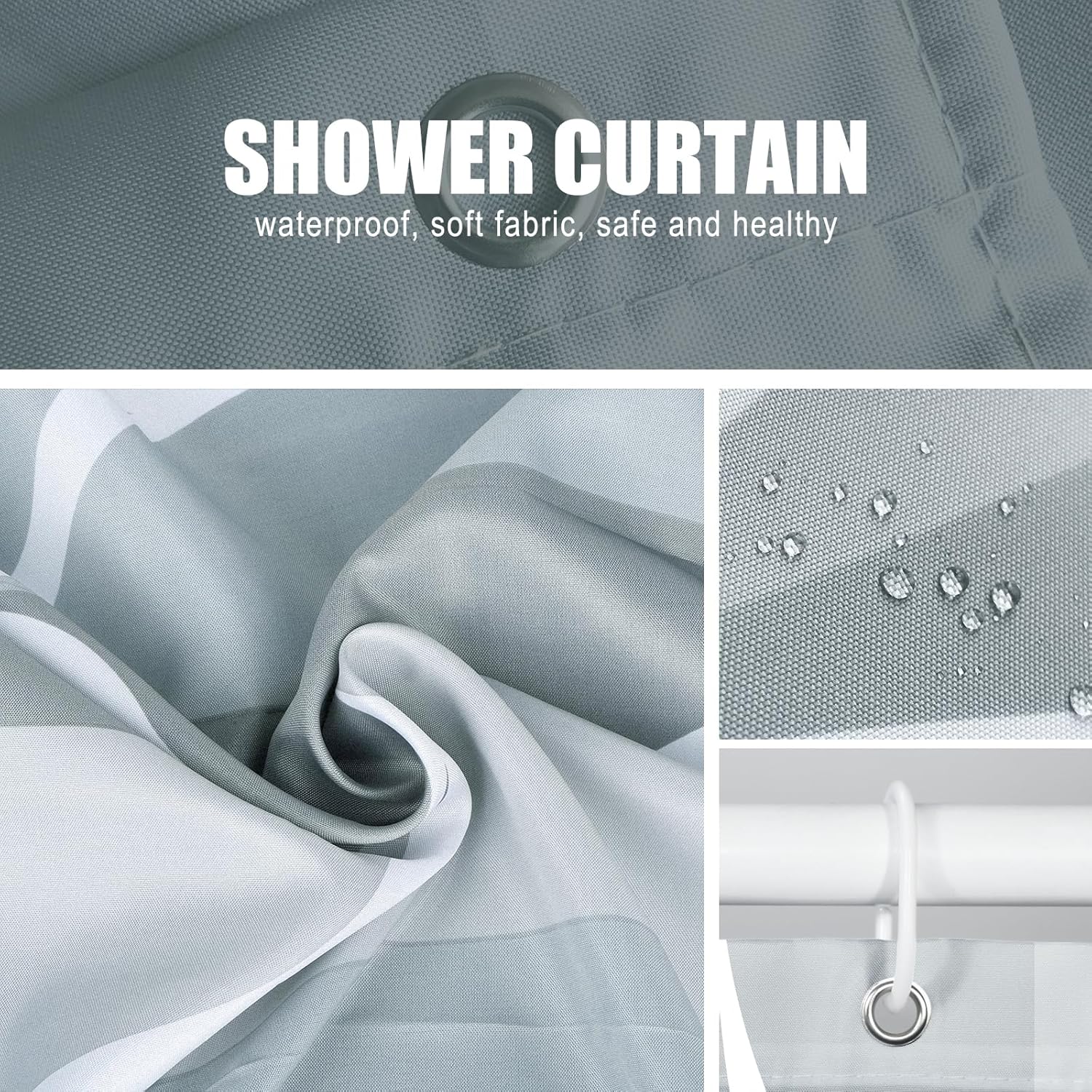 Gelbchu Grey Bath Shower Curtain,Waterproof Design and Polyester,Quick-Drying,Weight Hem,Extra Long Shower Curtain Set for Bathroom W 72 x H 84,Machine Washable with 12 Hooks