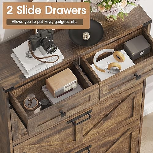 Miniatura 3 de Zapatero con 3 cajones abatibles y 2 cajones, armario independiente de almacenamiento de zapatos para entrada, estante organizador estrecho y