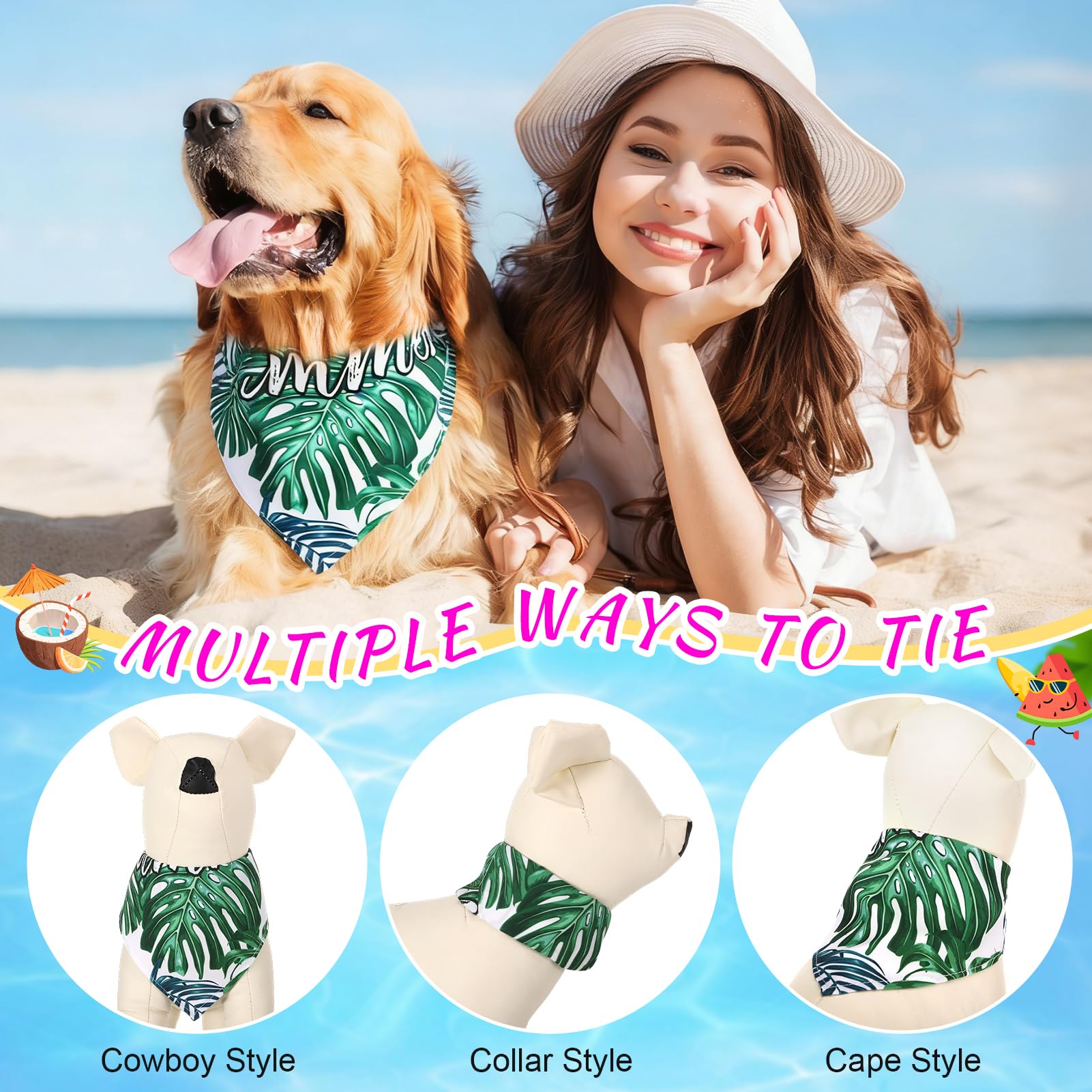 Lot de 100 bandanas d'été hawaïens en vrac pour chiens de taille moyenne et petite (65 x 45 x 45 cm)