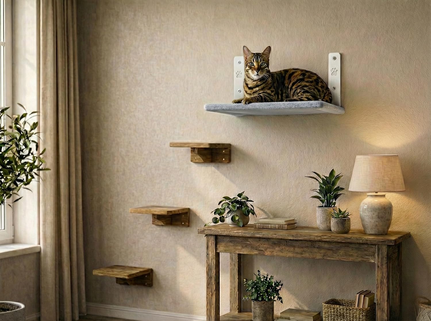 OtterPets Cat Wall Bed, Foldable Cat Wall Hammock with Plush Washable Cover | 35 lb metal support; plush washable cover; hardware for drywall, studs and concrete, cat wall shelf, wall mounted cat bed