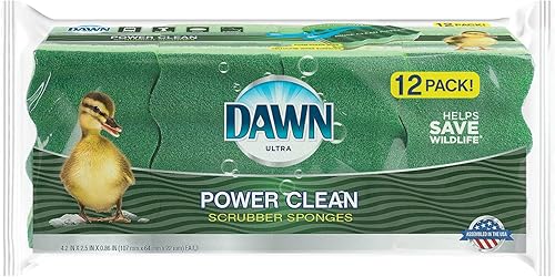 Dawn Power Clean - Esponjas de cocina de doble cara para lavavajillas, esponjas de cocina en forma de onda para limpieza de platos, paquete de 12,