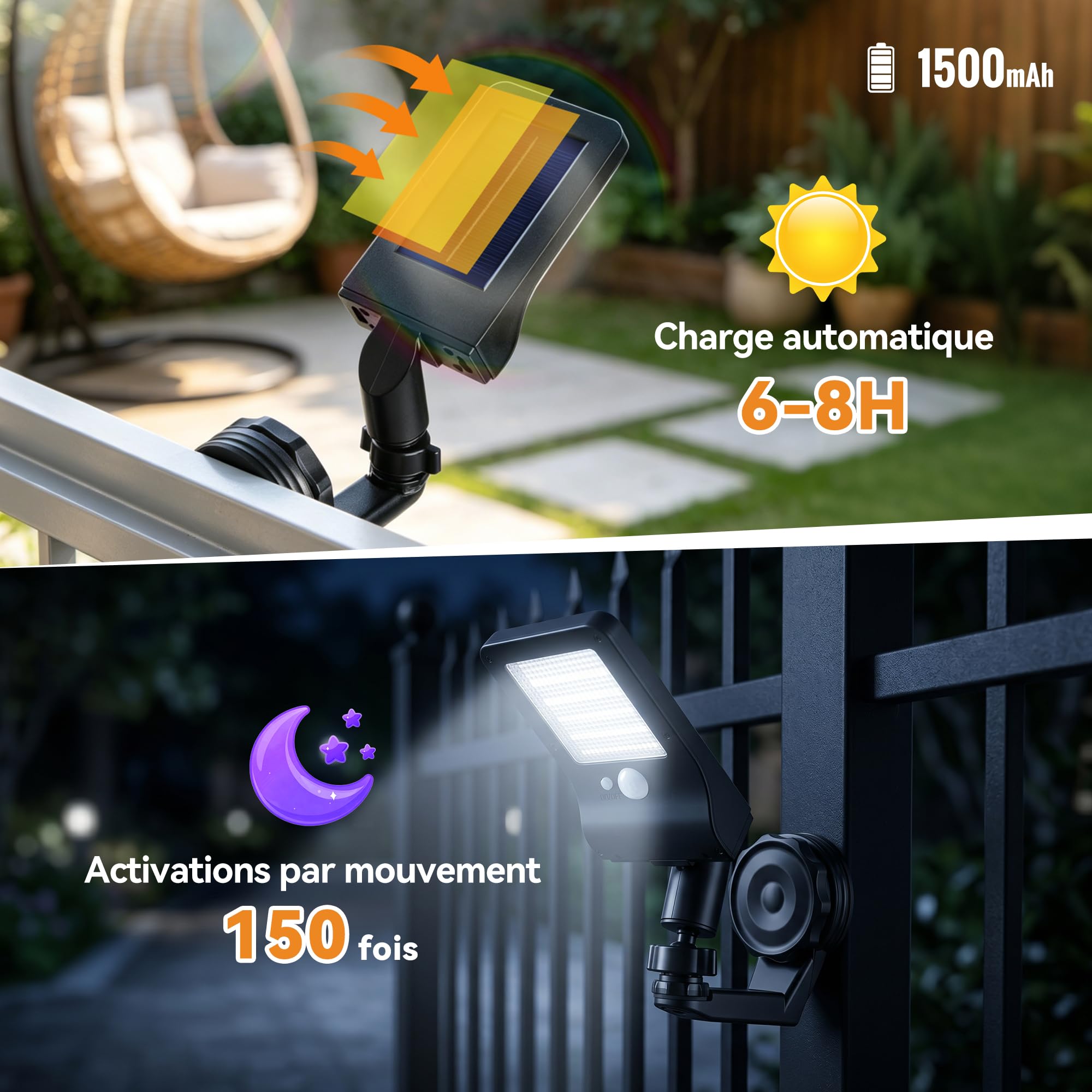 Lampe Solaire Extérieur Détecteur de Mouvement Aimantée sans Perçage 4PCS