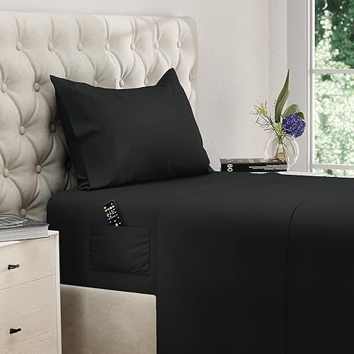 DREAMCARE Twin Sheets - 3 PCS Set - up to 15 inches - 2500 Supreme Collection - Superior Softness - Hotel Luxury Sheets & Pillowcases Set - Wrinkle and Fade Resistant (Twin, Black)