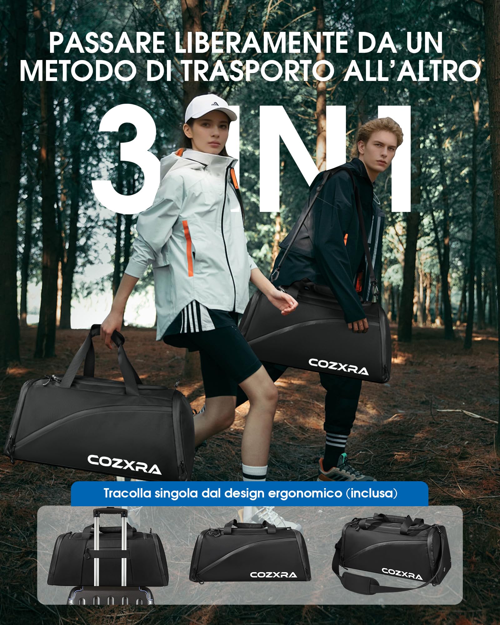 Borsone per Uomo, 40L Borsone Palestra Uomo con Porta Scarpe e Tasca, Impermeabile Borsone Sportivo Uomo per la Palestra, il Campeggio, i Viaggi di Lavoro e i Viaggi