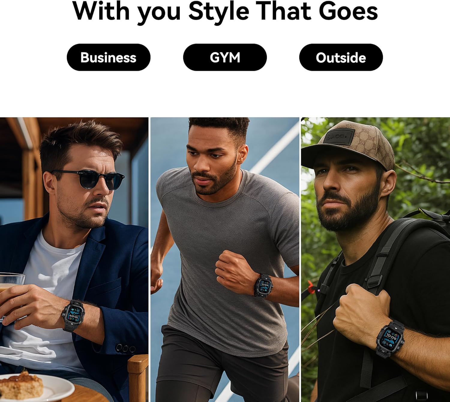 Rugged Case with Band Compatible for Apple Watch Ultra 3/2/1 49mm, Men Military Grade Shockproof Bumper Cover with Tactical TPU Strap for iWatch Ultra (Matte Black 49MM) - Image 8