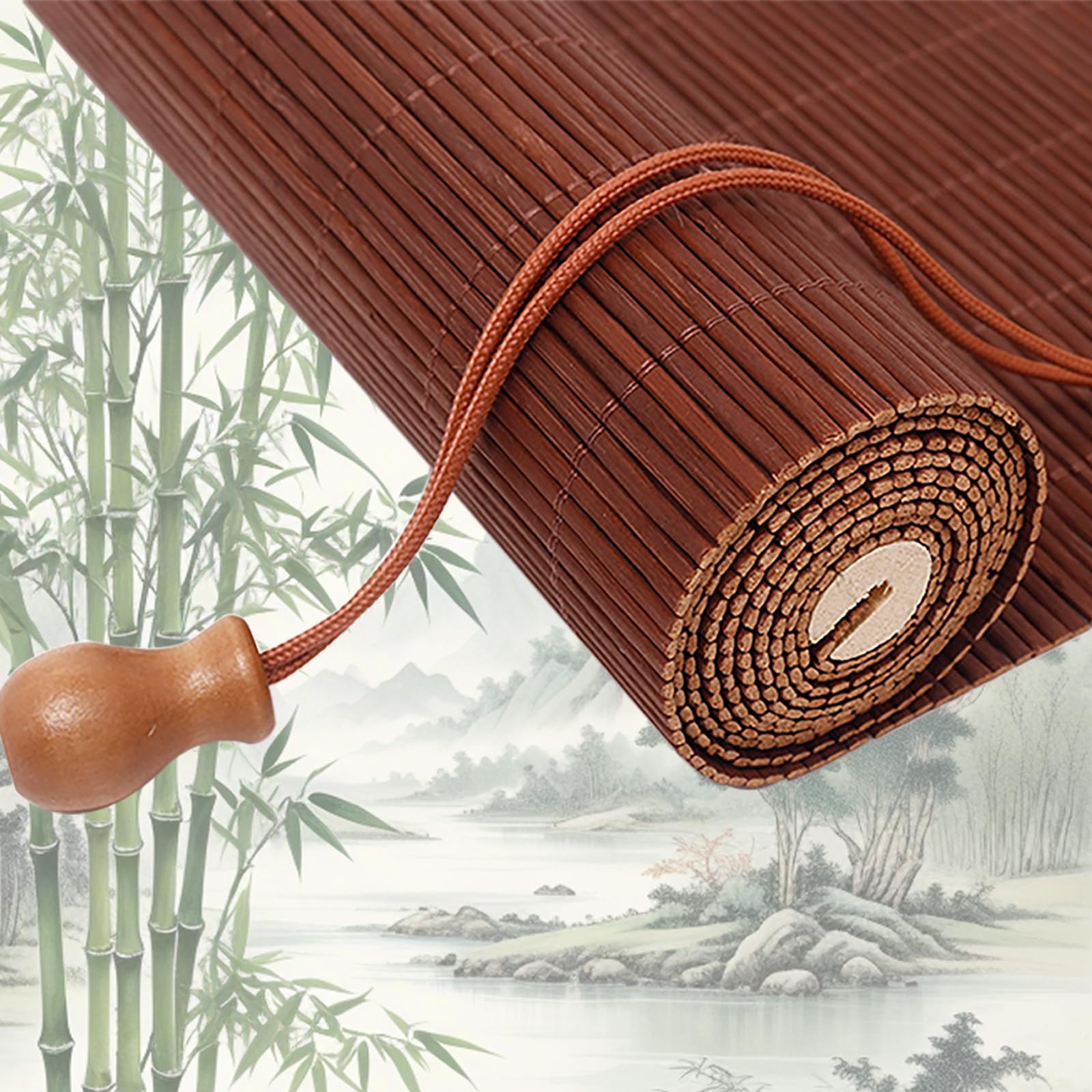 Retro Bamboo Roller Blinds, Natural Wood Window Shades Blinds Anti-UV Dustproof Decorative Curtain, Screen Partition Blind, for Indoor/Outdoor/Garden — image 1