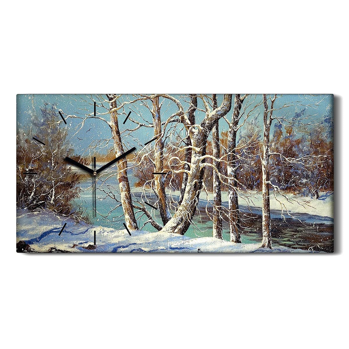 Horloge sur Toile Paysage d'Hiver 60x30cm pour une Ambiance Cosy de Chambre et Salon