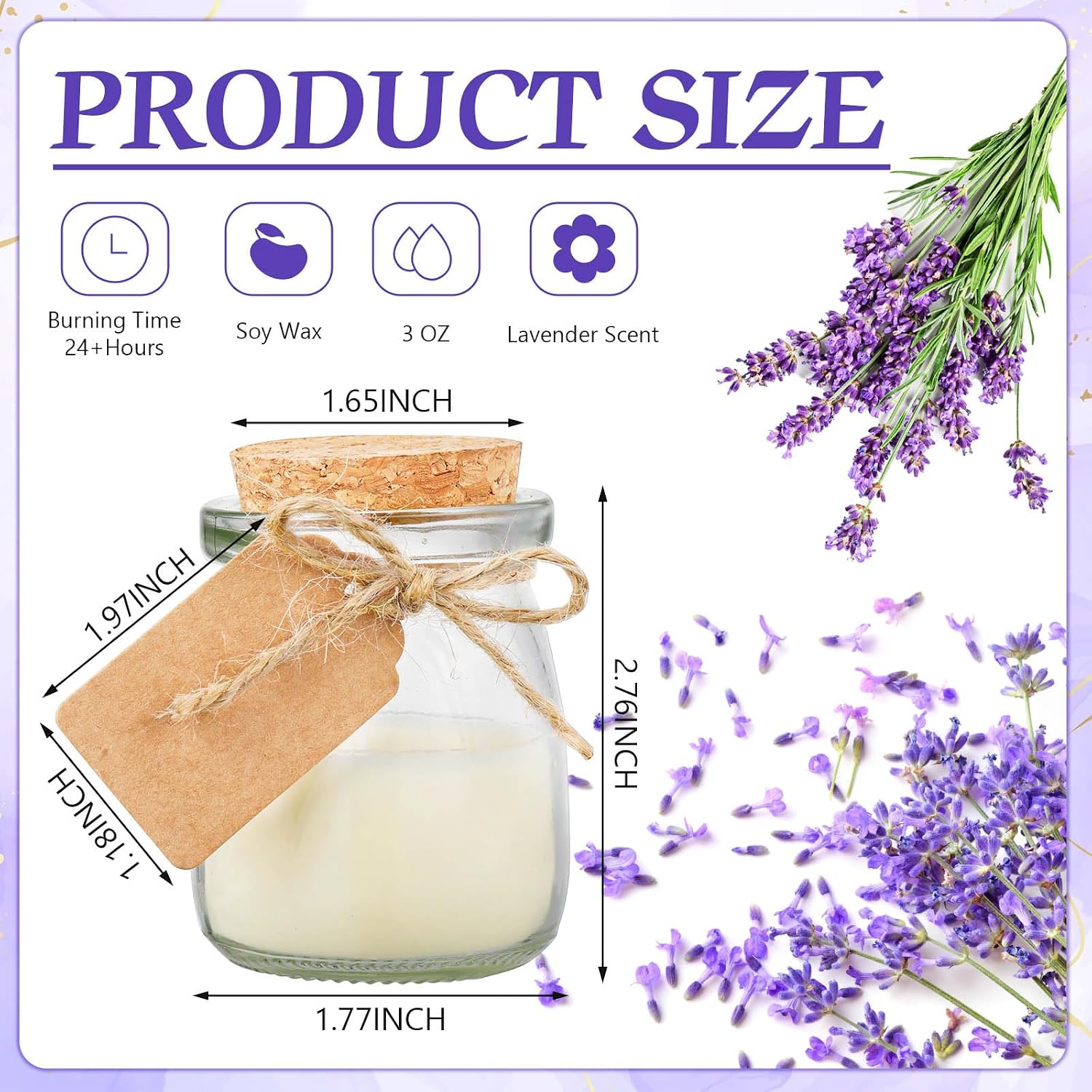 MTLEE 50 Pcs Jars Candle for Guests Wedding Candle Gift Natural Wax Candles with DIY Tag Cards for Bridesmaid Groomsman Baby Shower Party Favors Home Supply Decor (Lavender)