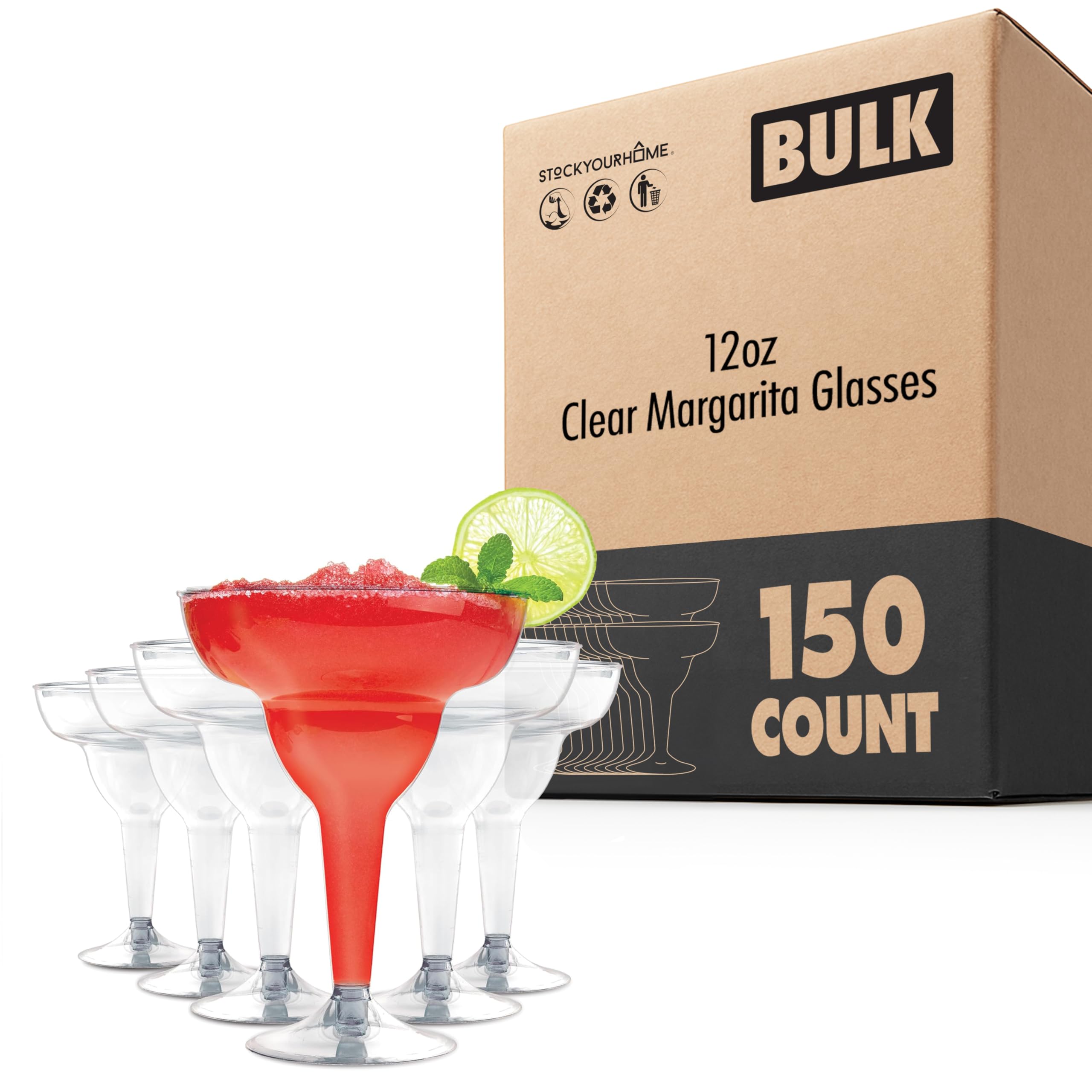Stock Your Home 150 Count / Clear / Casual Margarita Glasses